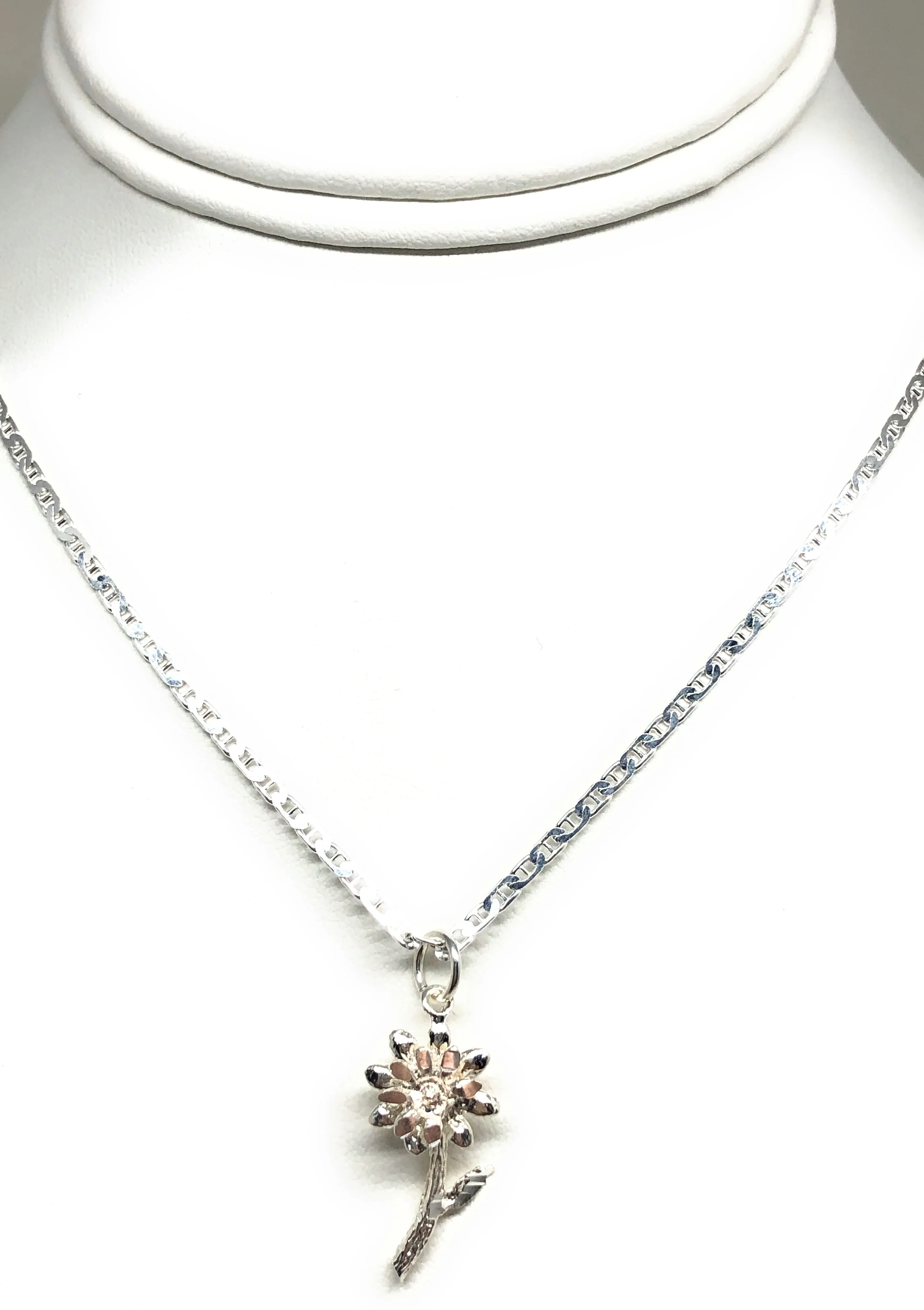 .925 Silver Flower Pendant Necklace with Chain Options - Image 5