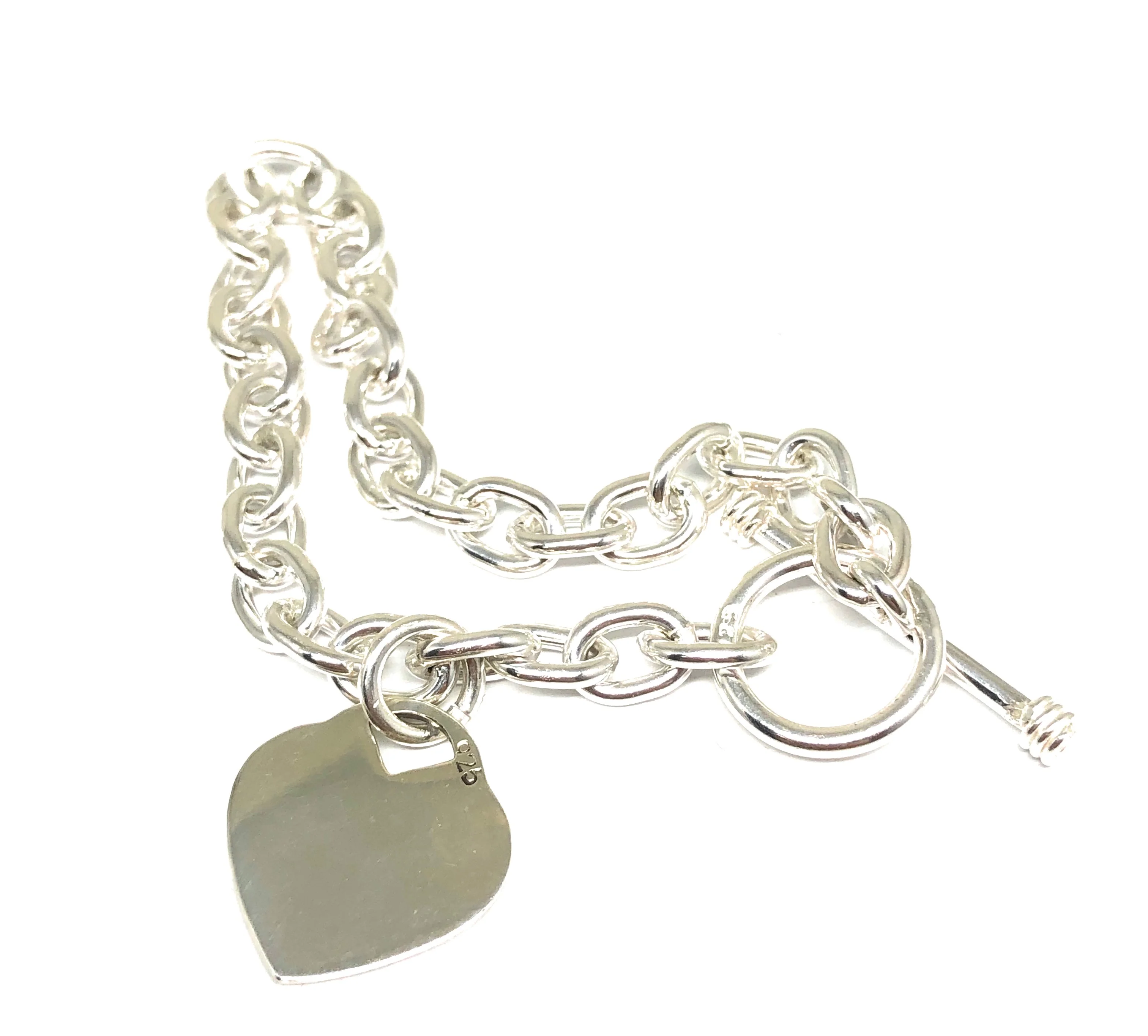 .925 Silver Heart Charm Braccelet 7.5-8 inch Engraving Available - Image 3