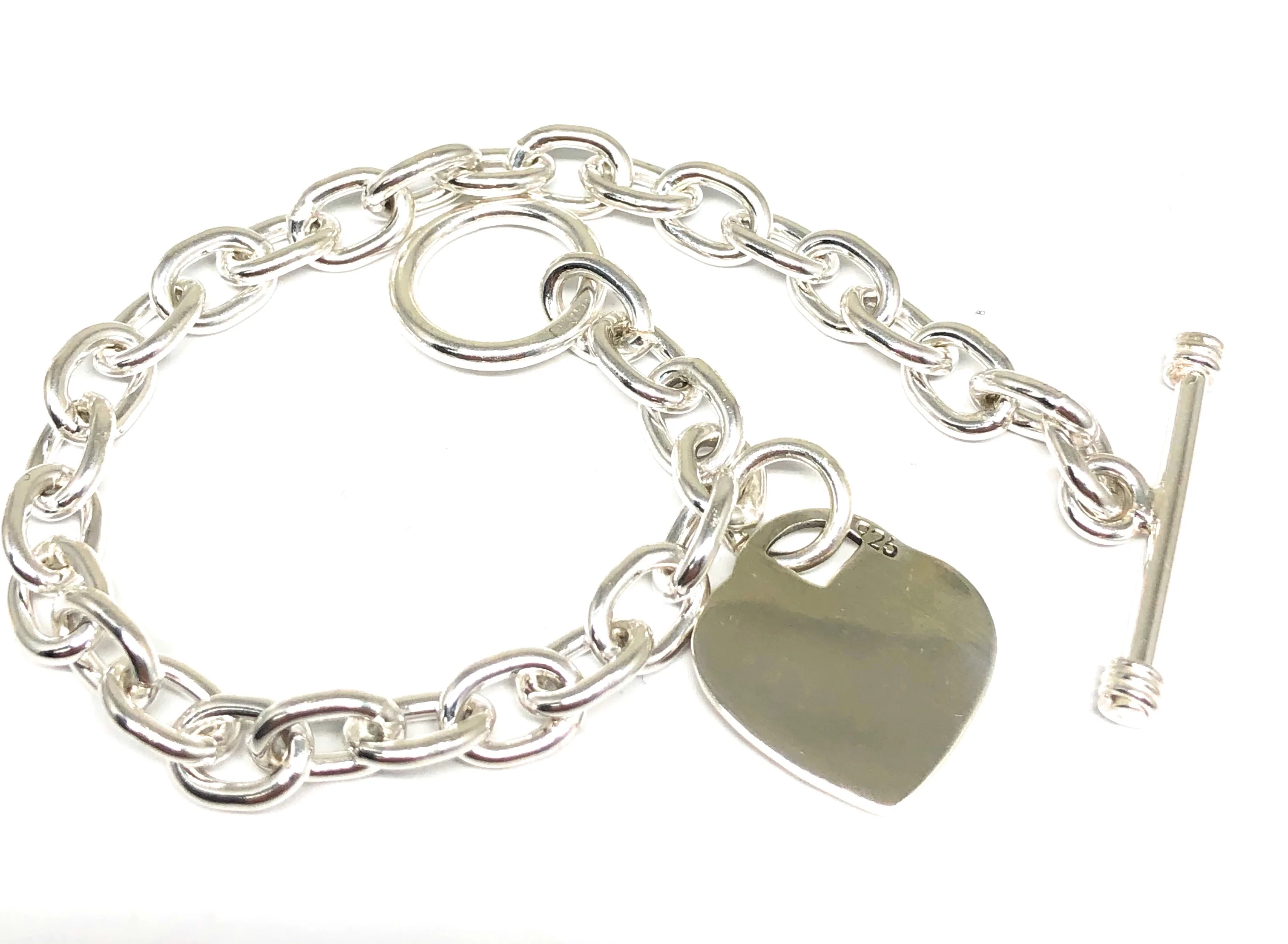 .925 Silver Heart Charm Braccelet 7.5-8 inch Engraving Available - Image 4