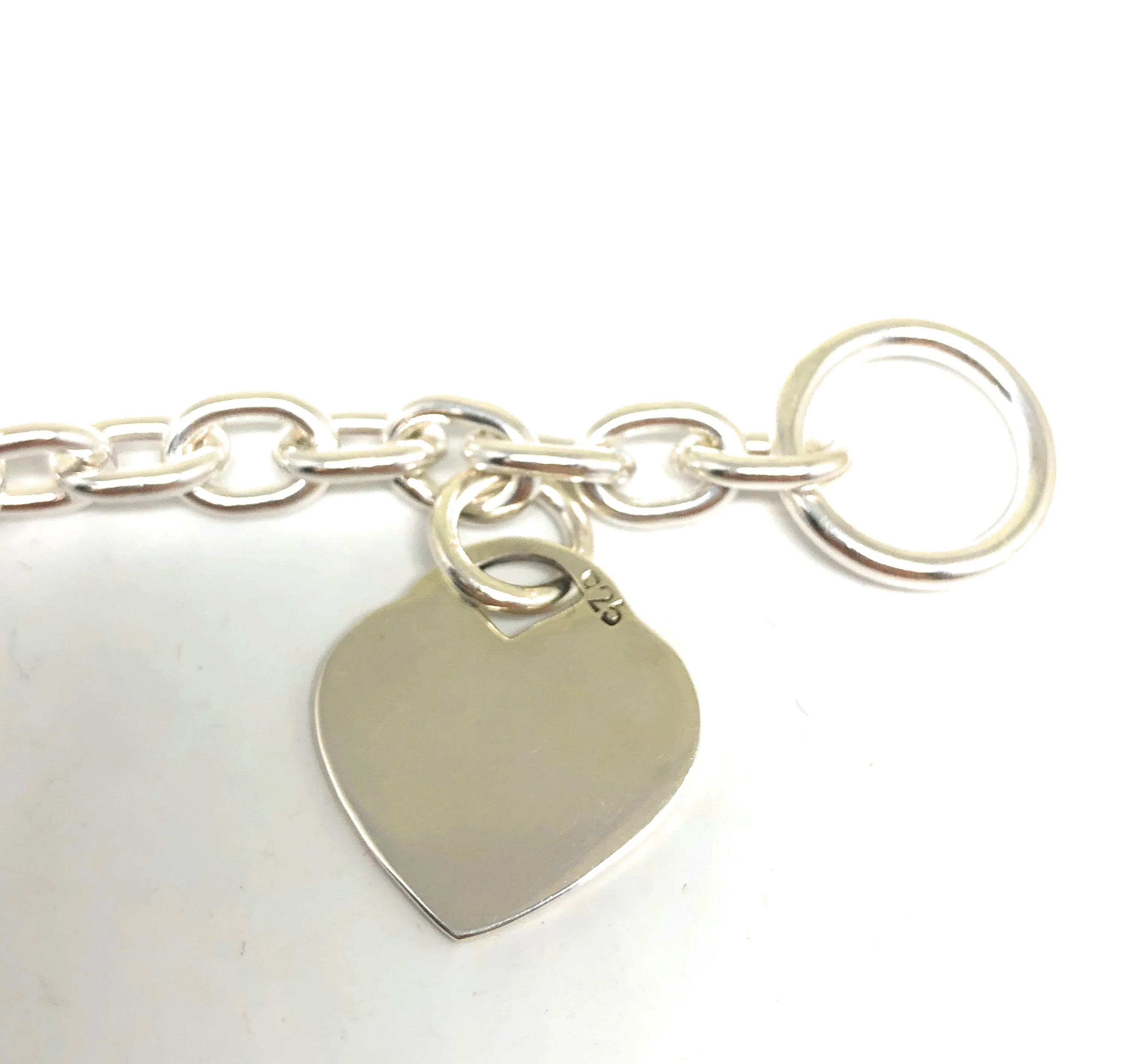 .925 Silver Heart Charm Braccelet 7.5-8 inch Engraving Available - Image 5