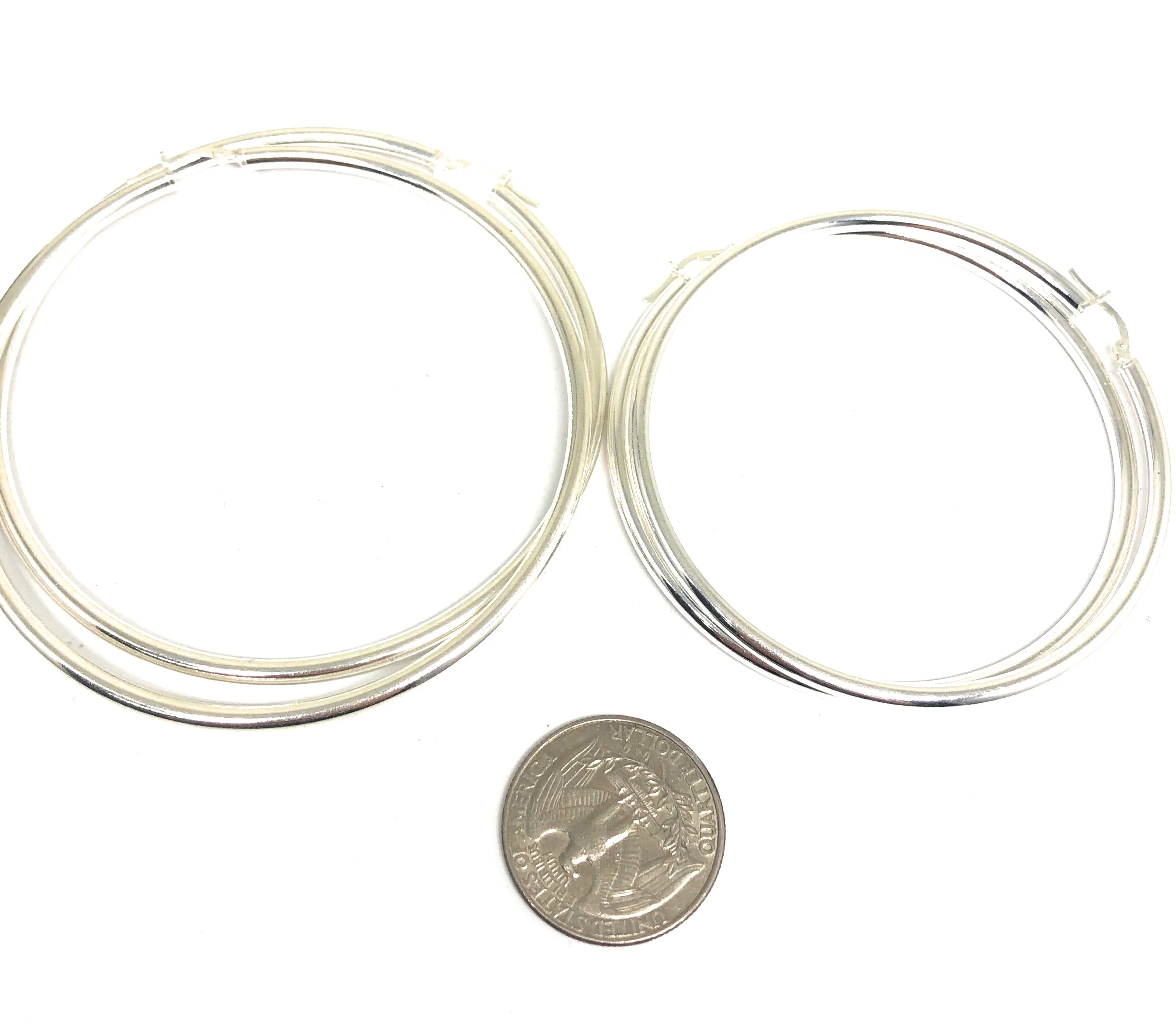 .925 Silver Hoop Earrings Arracadas 2.5-3 inch - Image 2