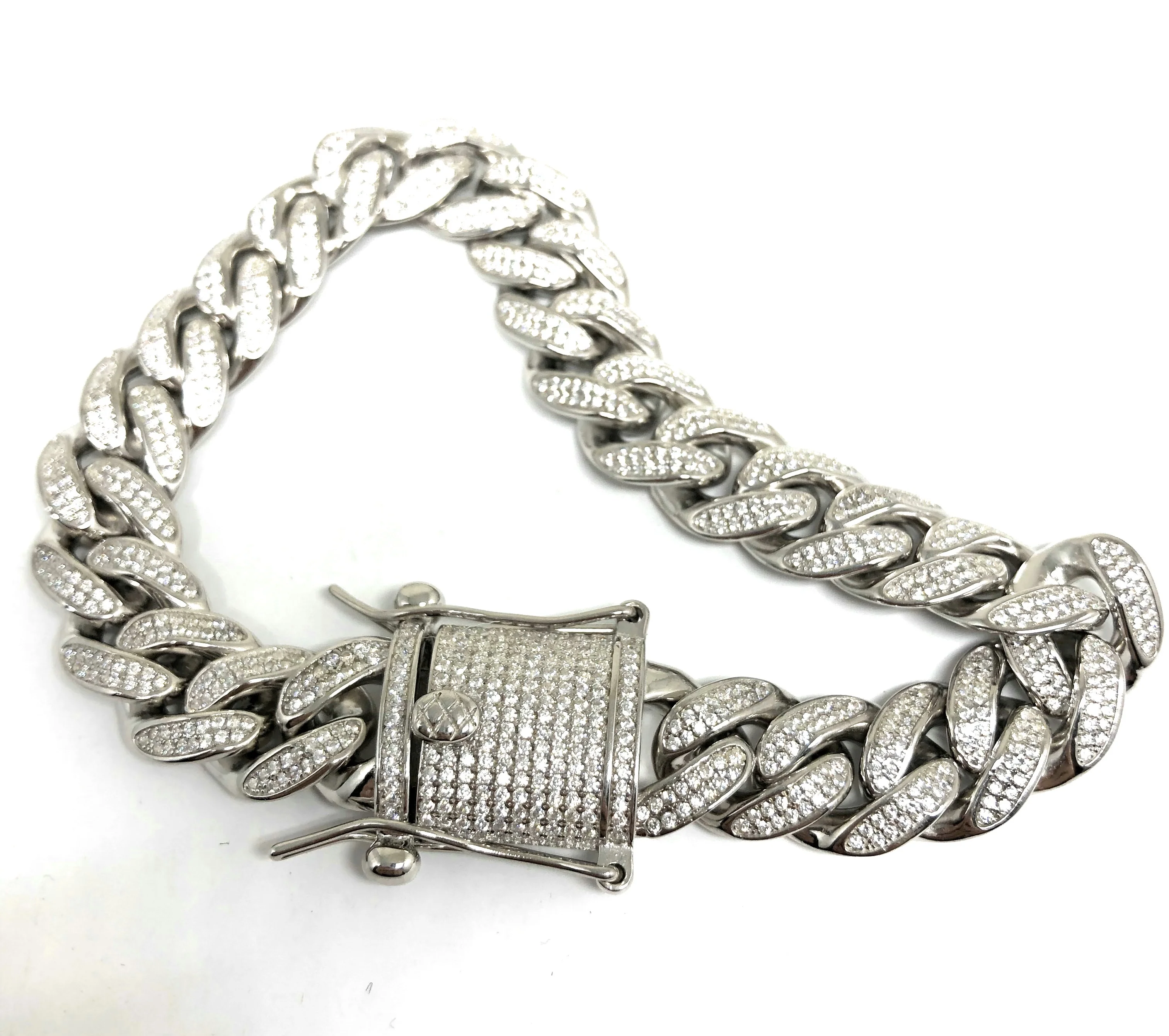 .925 Silver Icced Out CZ Big Cuban Link 9 inch 12.5mm width Braccelet - Image 5