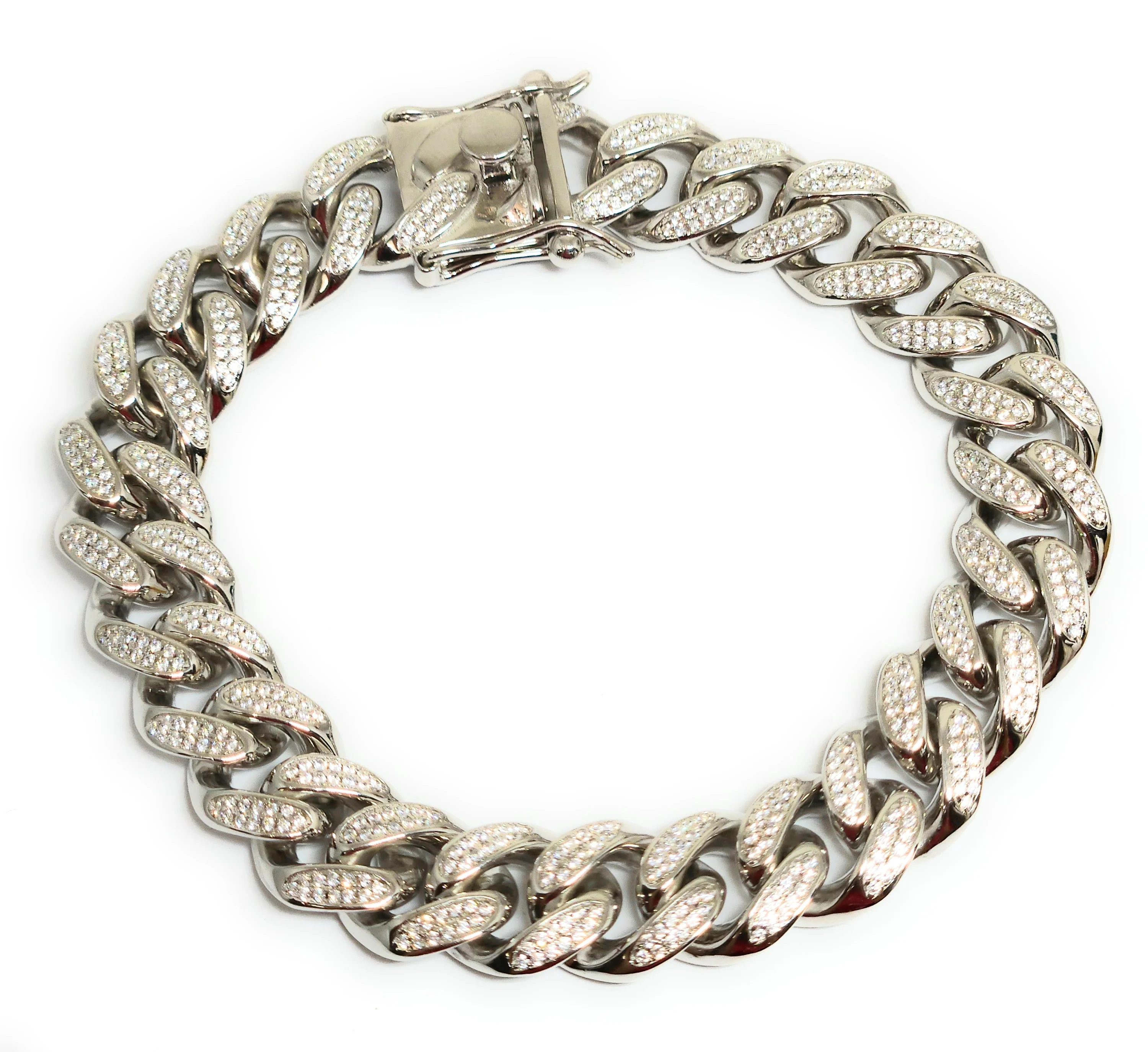 .925 Silver Icced Out CZ MIAMI CUBAN LINK 8-9 inch 12.7mm width Braccelet - Image 3