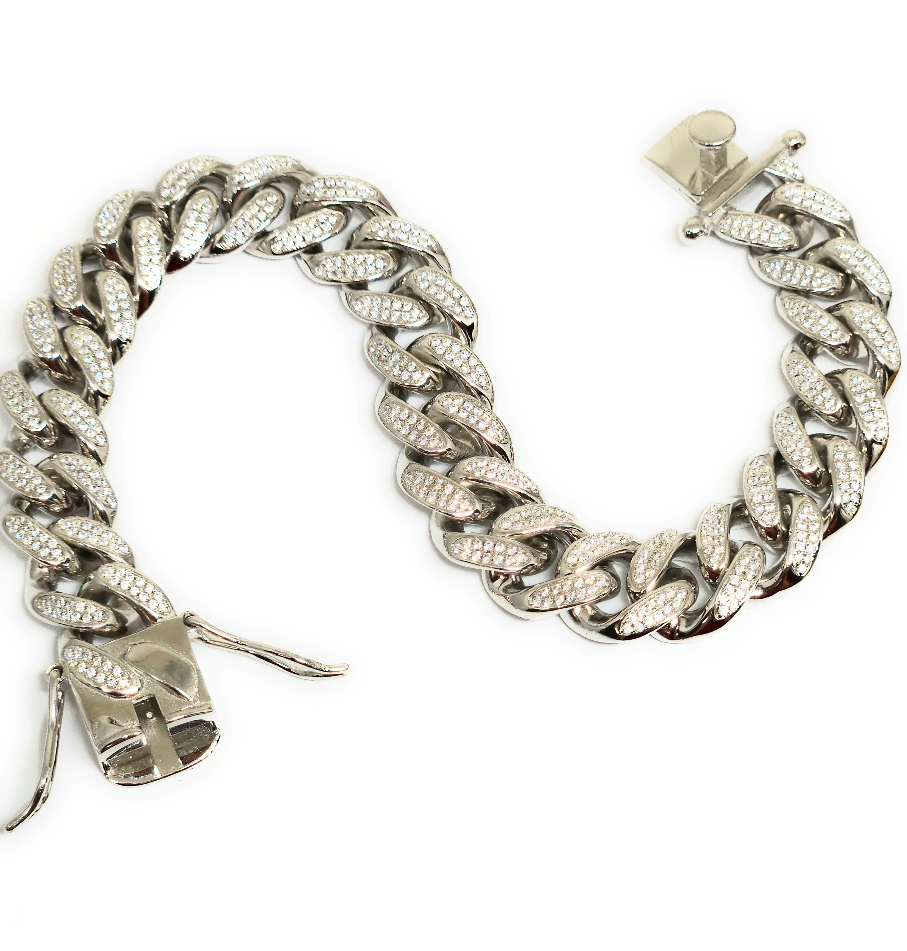 .925 Silver Icced Out CZ MIAMI CUBAN LINK 8-9 inch 12.7mm width Braccelet - Image 5