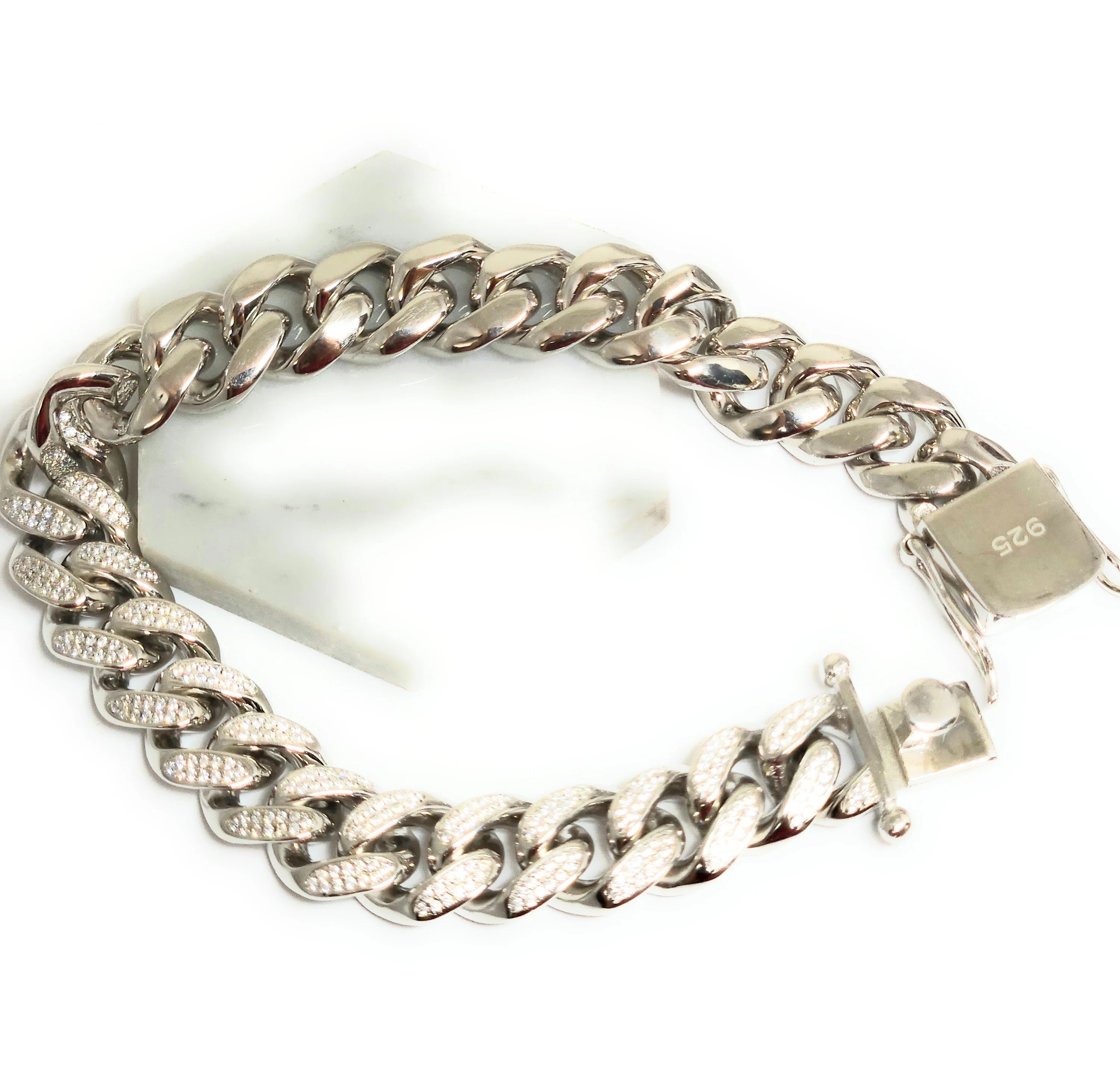 .925 Silver Icced Out CZ MIAMI CUBAN LINK 8-9 inch 12.7mm width Braccelet - Image 6