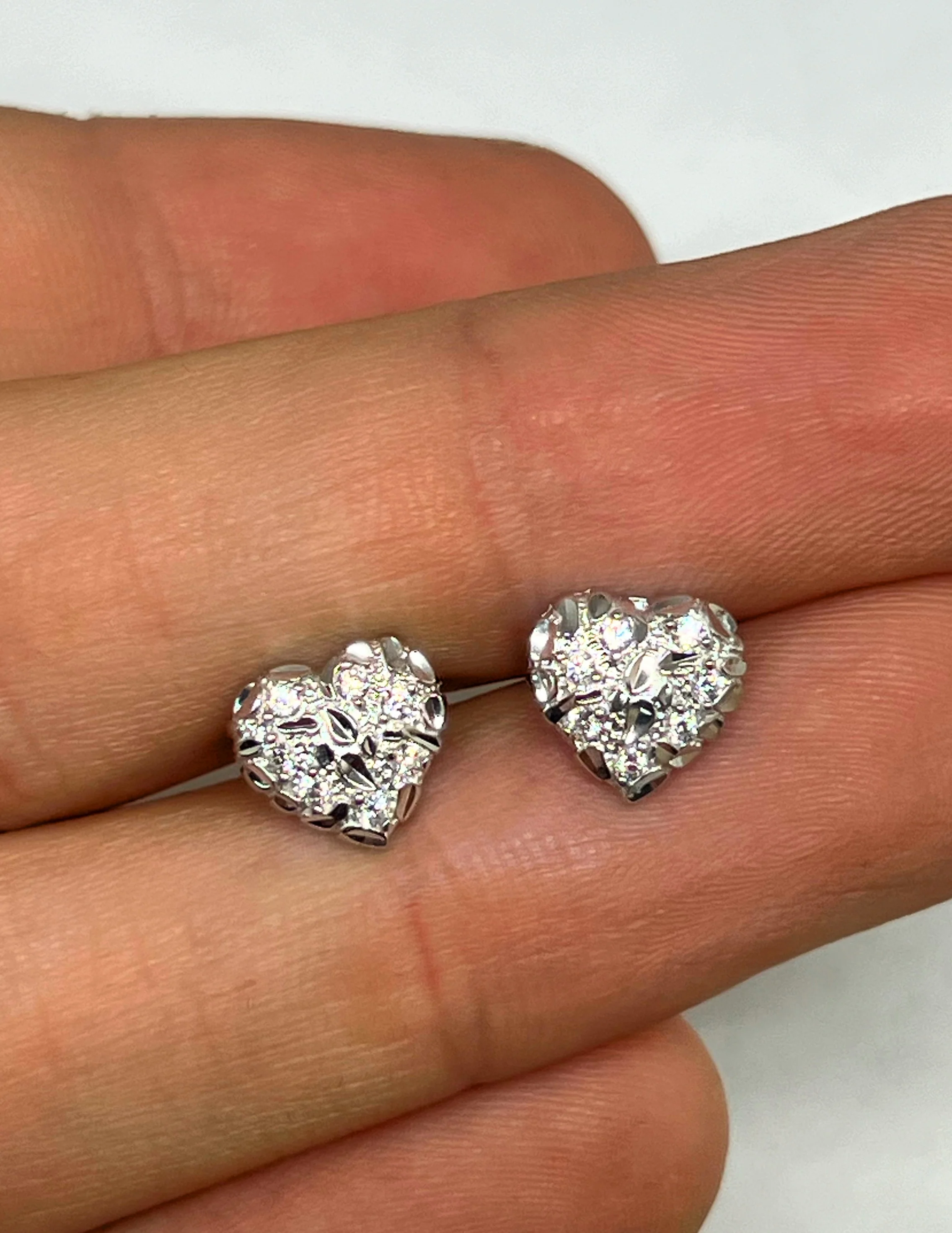 .925 Silver Nugget Heart CZ Earrings (SM) - Image 2
