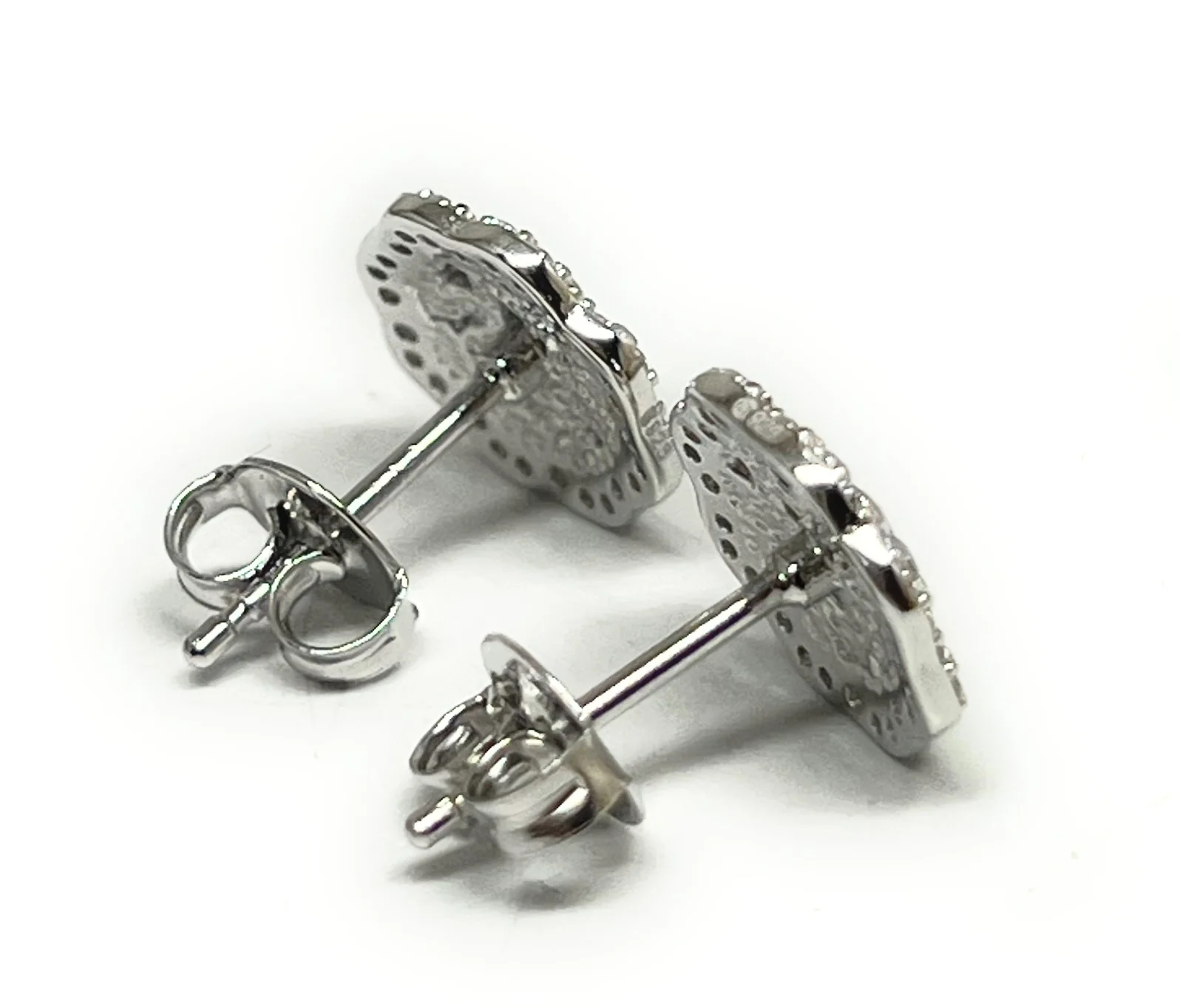 .925 Silver Nugget Round CZ Earrings - Image 3