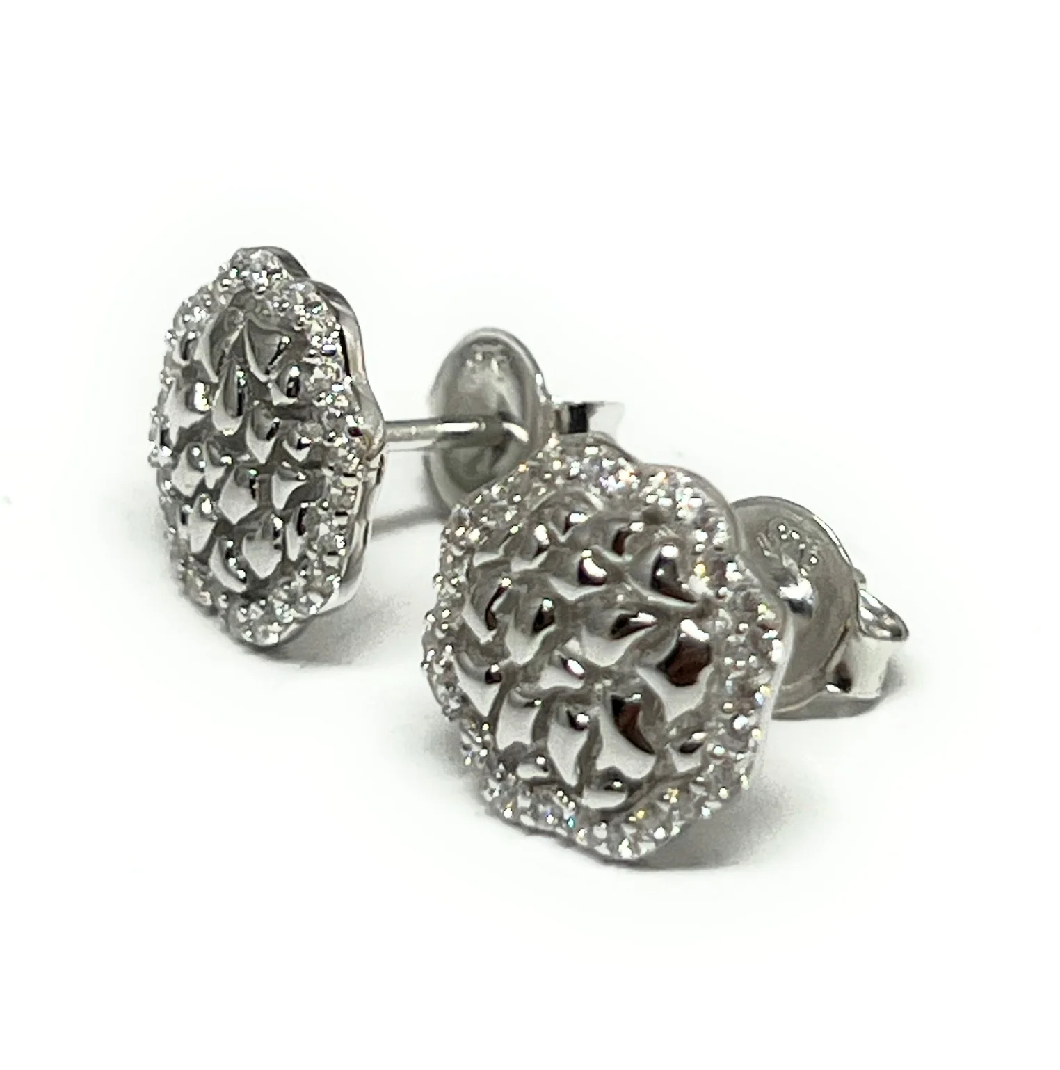 .925 Silver Nugget Round CZ Earrings - Image 4