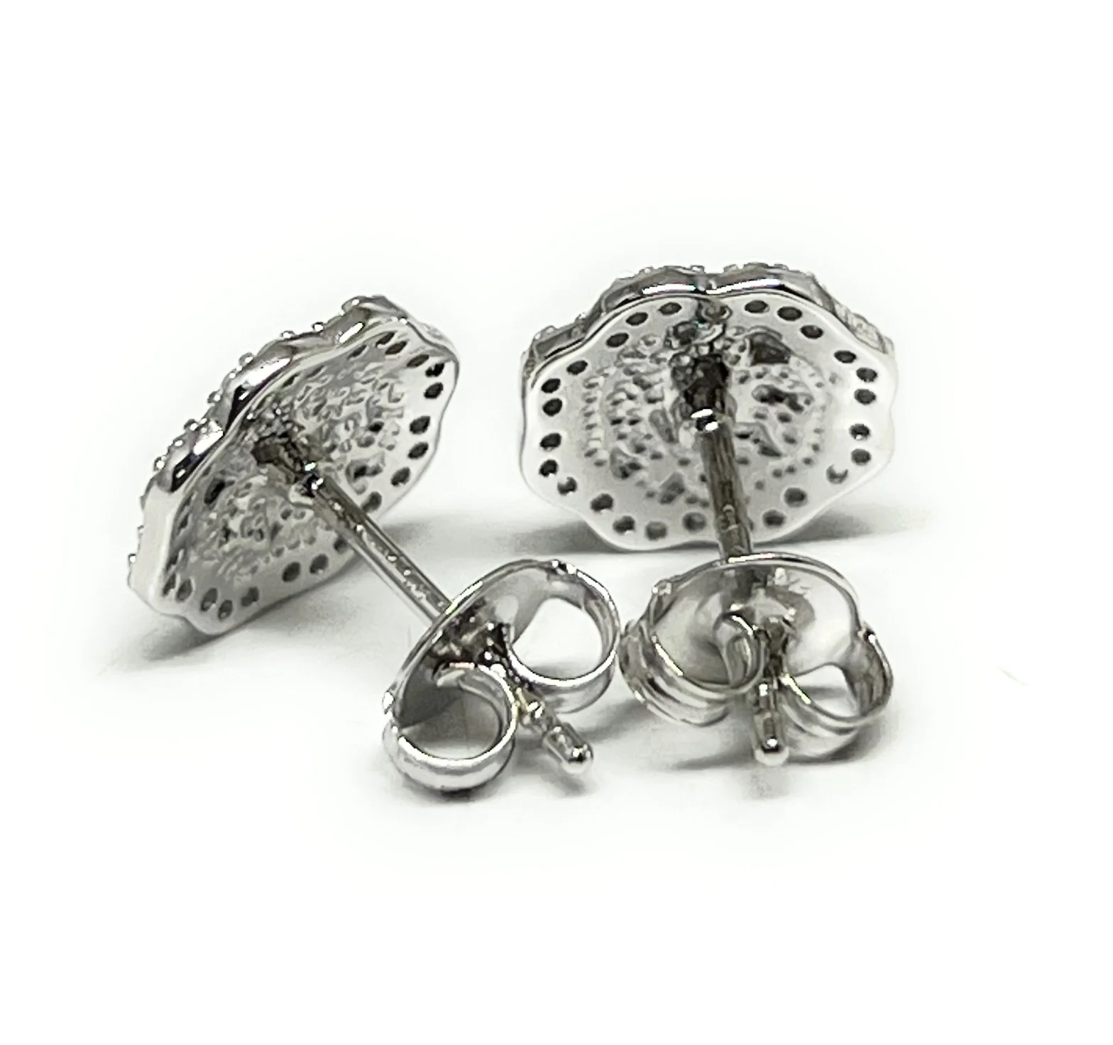 .925 Silver Nugget Round CZ Earrings - Image 5