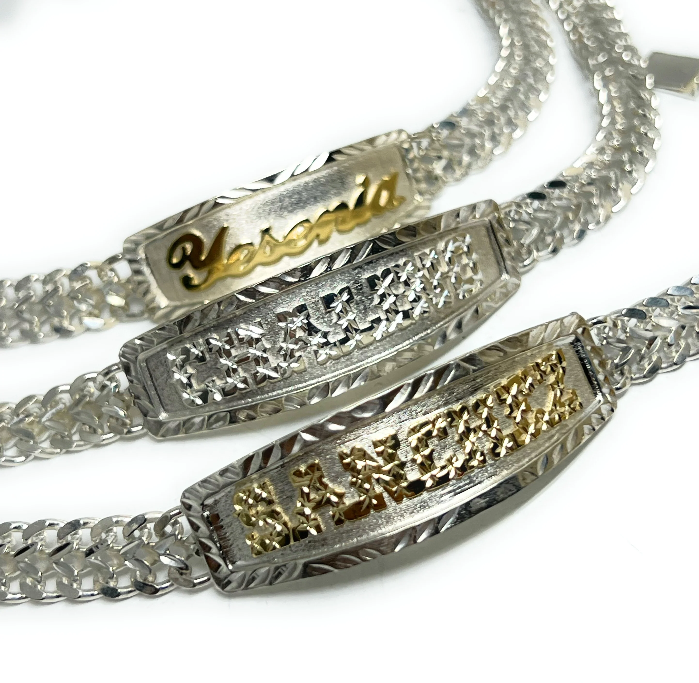 .925 Silver PETATILLO LINK SUPERIMPOSED (SOBREPUESTO) CUSTOMIZED 3D NAME BRRACELET 7-8 INCH - Image 10