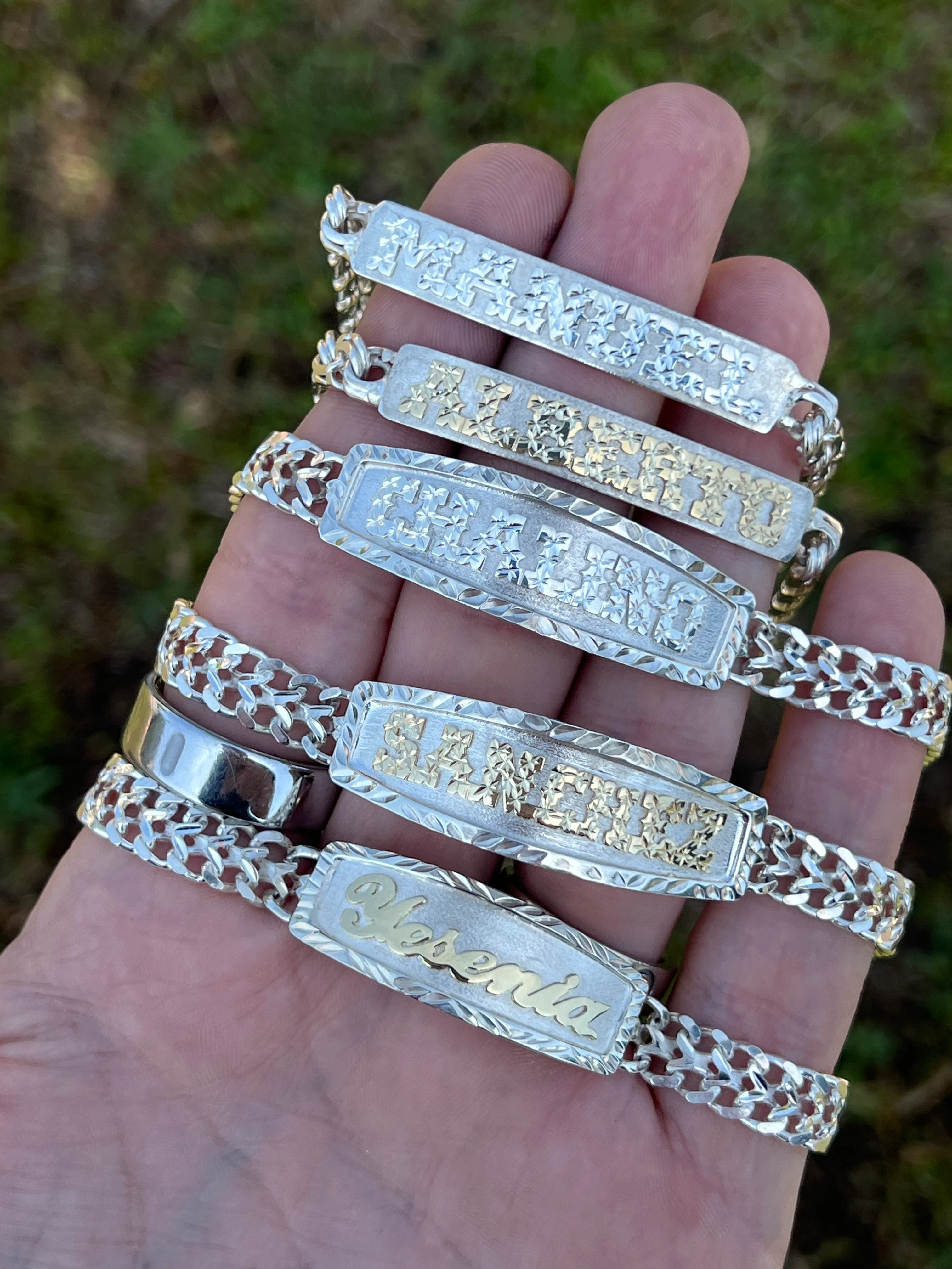 .925 Silver PETATILLO LINK SUPERIMPOSED (SOBREPUESTO) CUSTOMIZED 3D NAME BRRACELET 7-8 INCH - Image 3