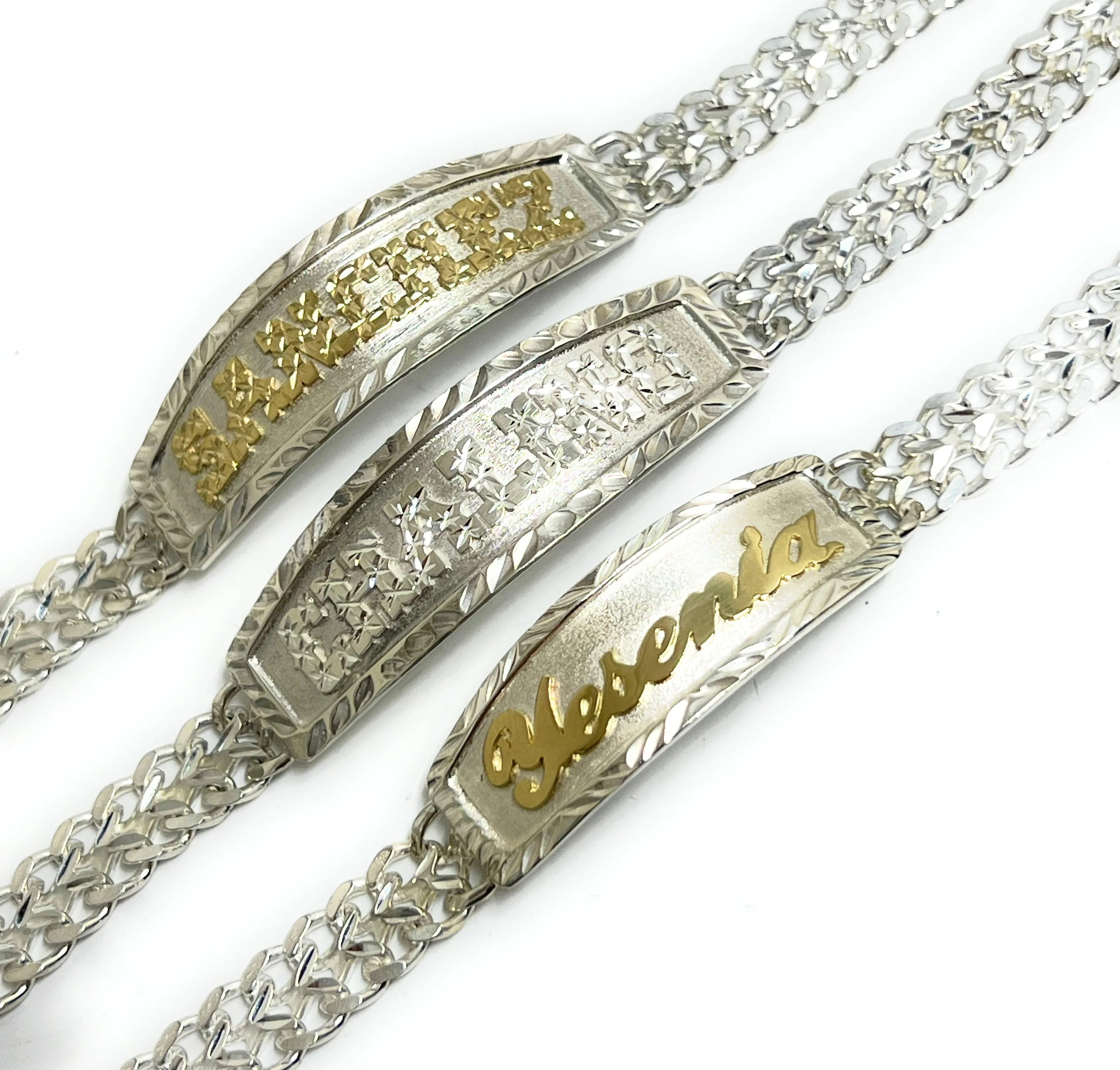 .925 Silver PETATILLO LINK SUPERIMPOSED (SOBREPUESTO) CUSTOMIZED 3D NAME BRRACELET 7-8 INCH - Image 5