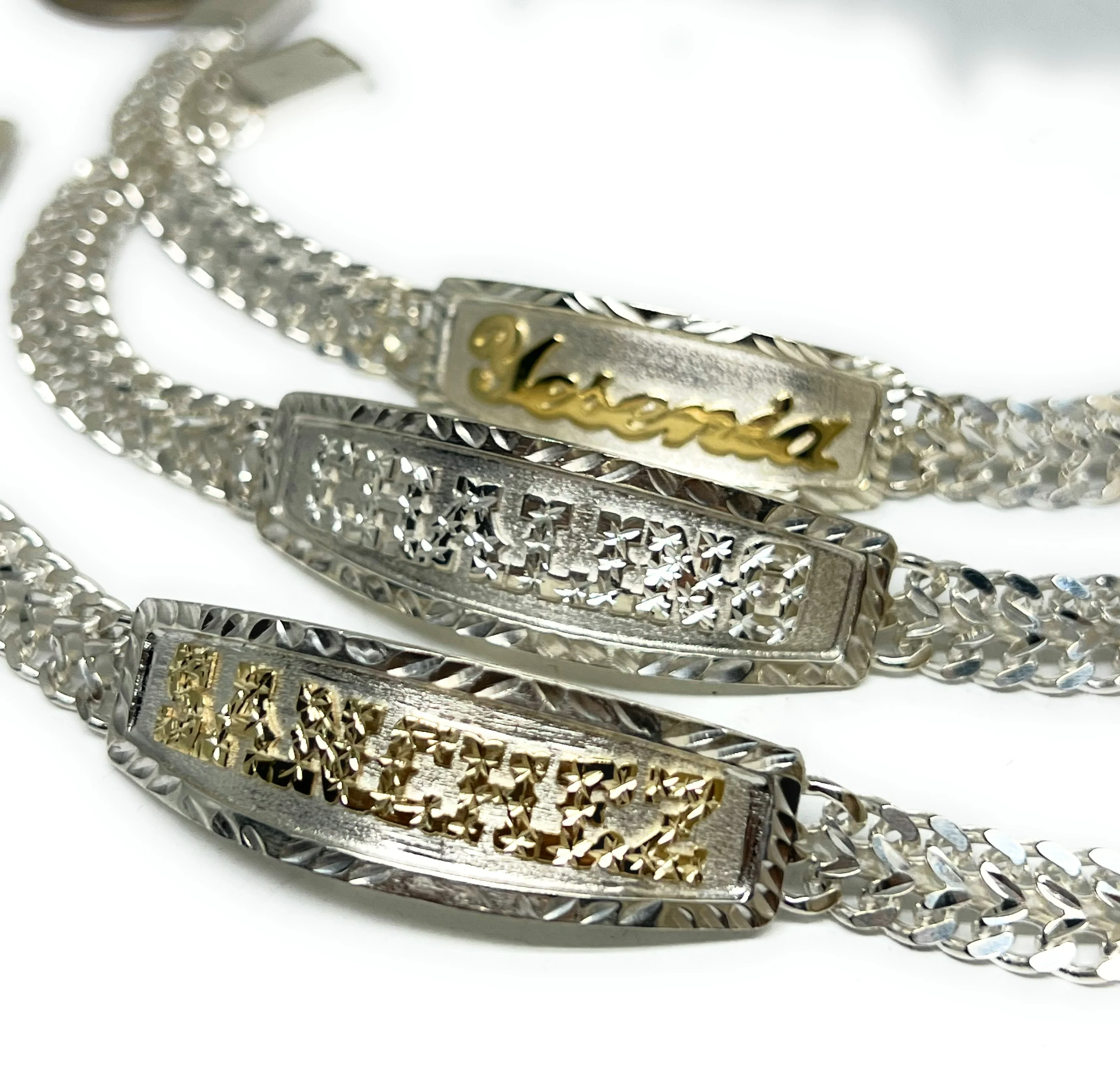 .925 Silver PETATILLO LINK SUPERIMPOSED (SOBREPUESTO) CUSTOMIZED 3D NAME BRRACELET 7-8 INCH - Image 9