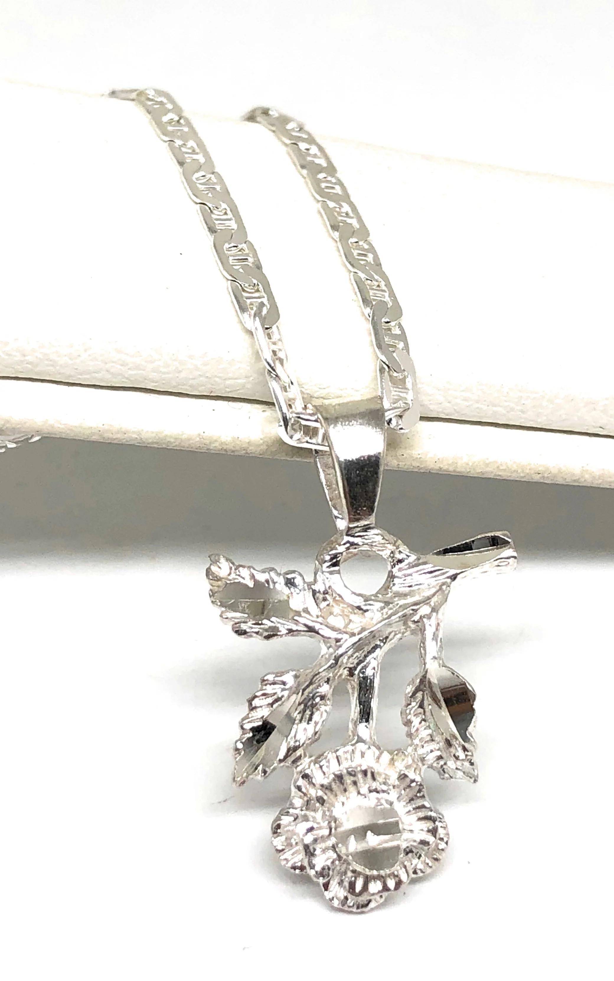 .925 Silver Rose Pendant Necklace with Chain Options