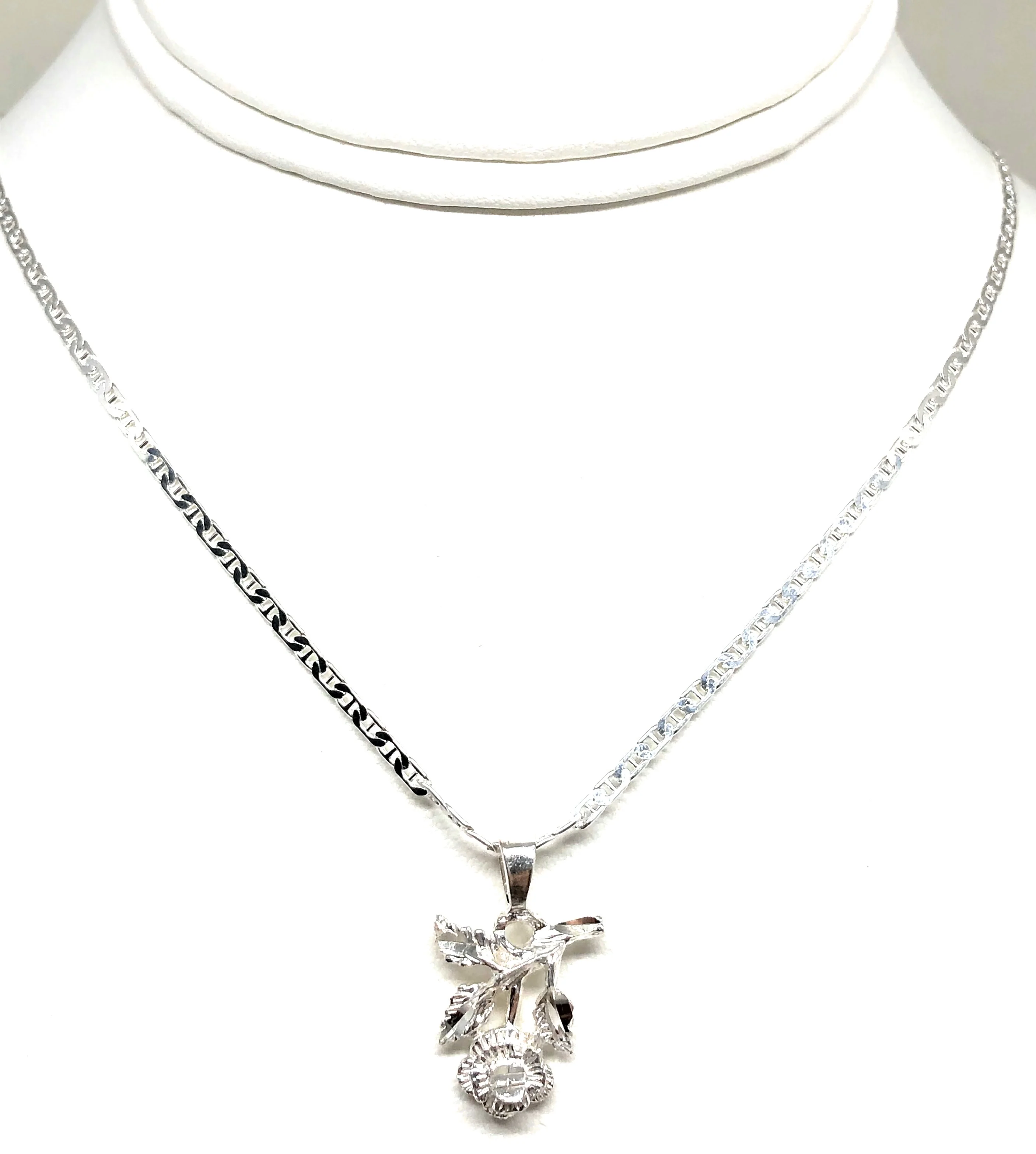 .925 Silver Rose Pendant Necklace with Chain Options - Image 4