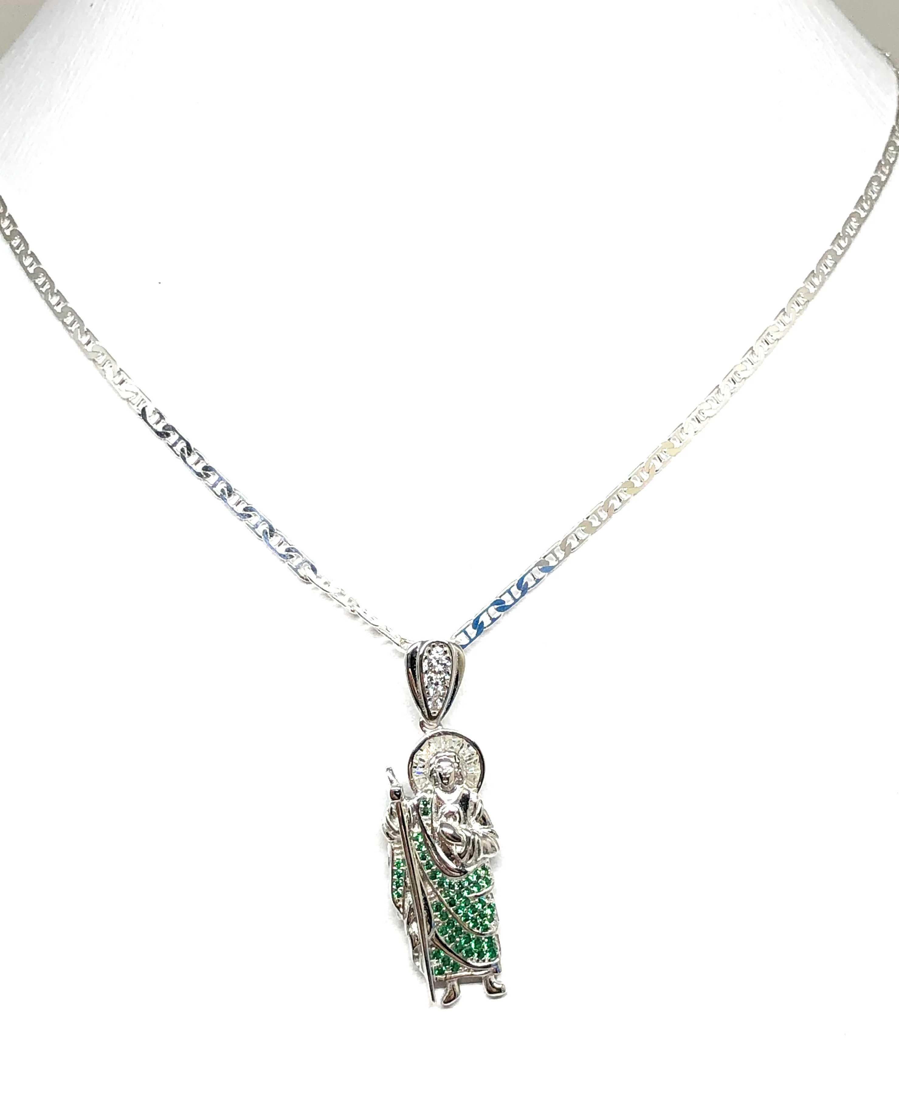 .925 Silver Saan Judas GREEN CZ Pendant Necklace with Valentina Chain (SM) - Image 5