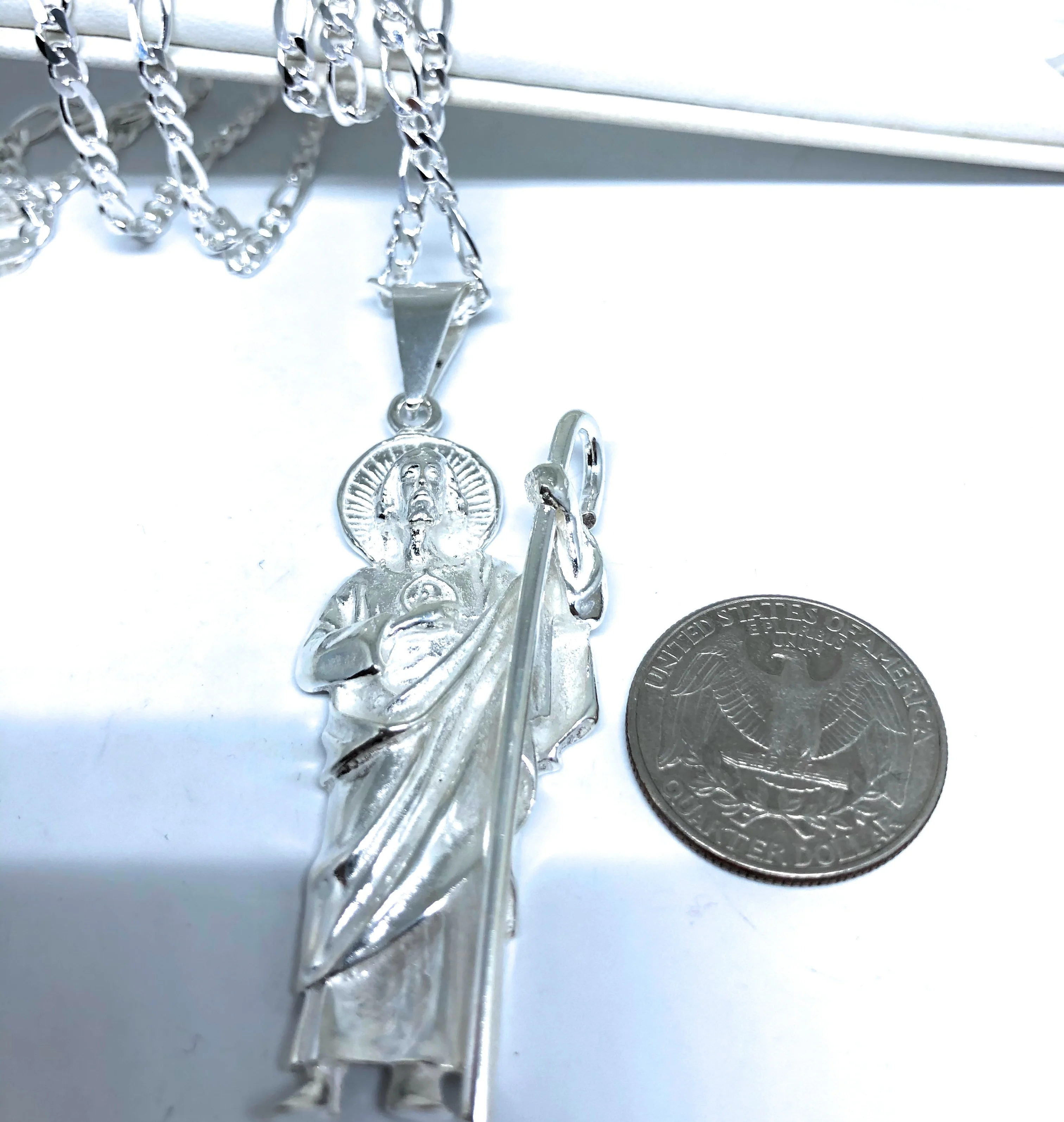 .925 Silver Saan Judas Pendant Necklace with Figaro Chain - Image 3