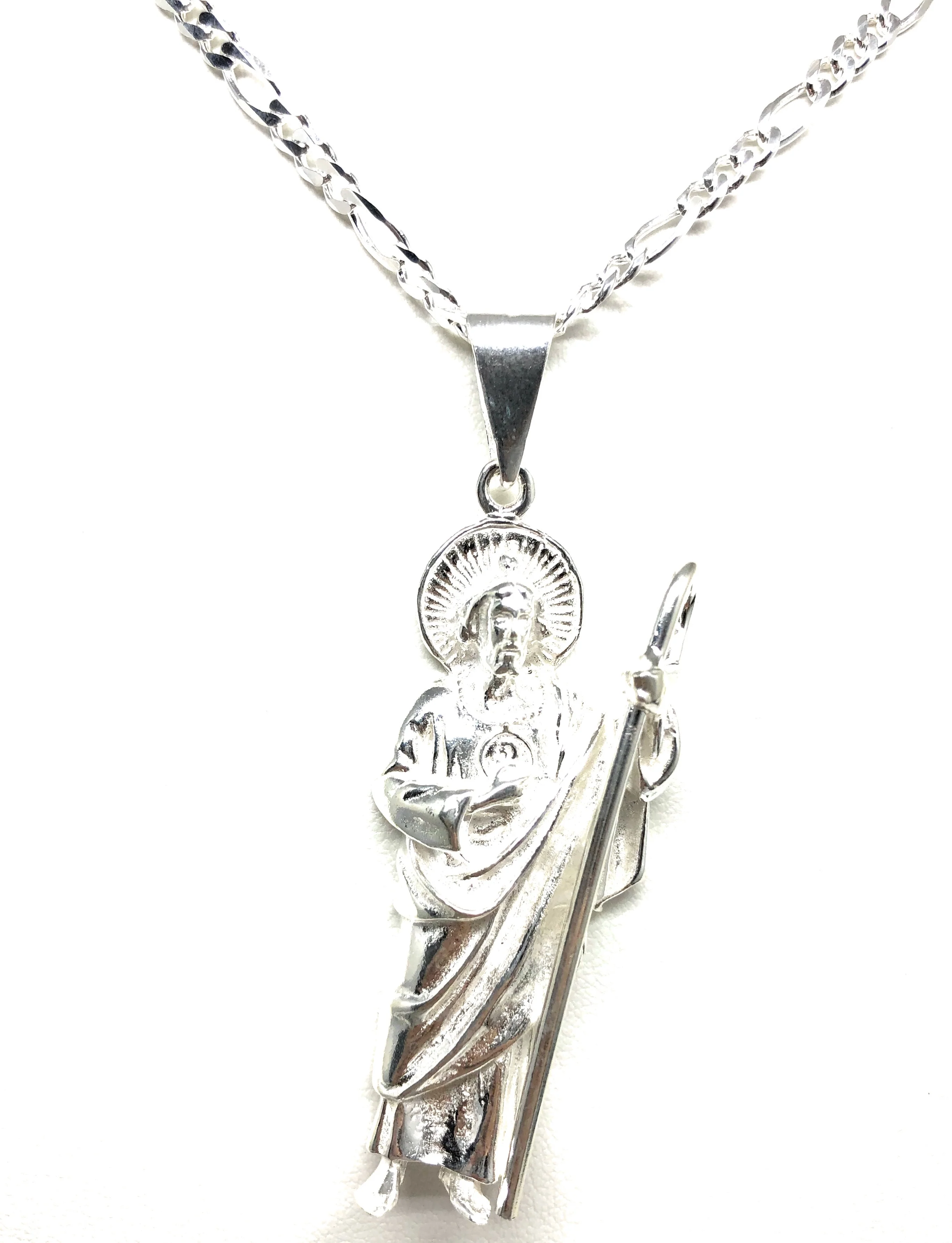 .925 Silver Saan Judas Pendant Necklace with Figaro Chain - Image 4