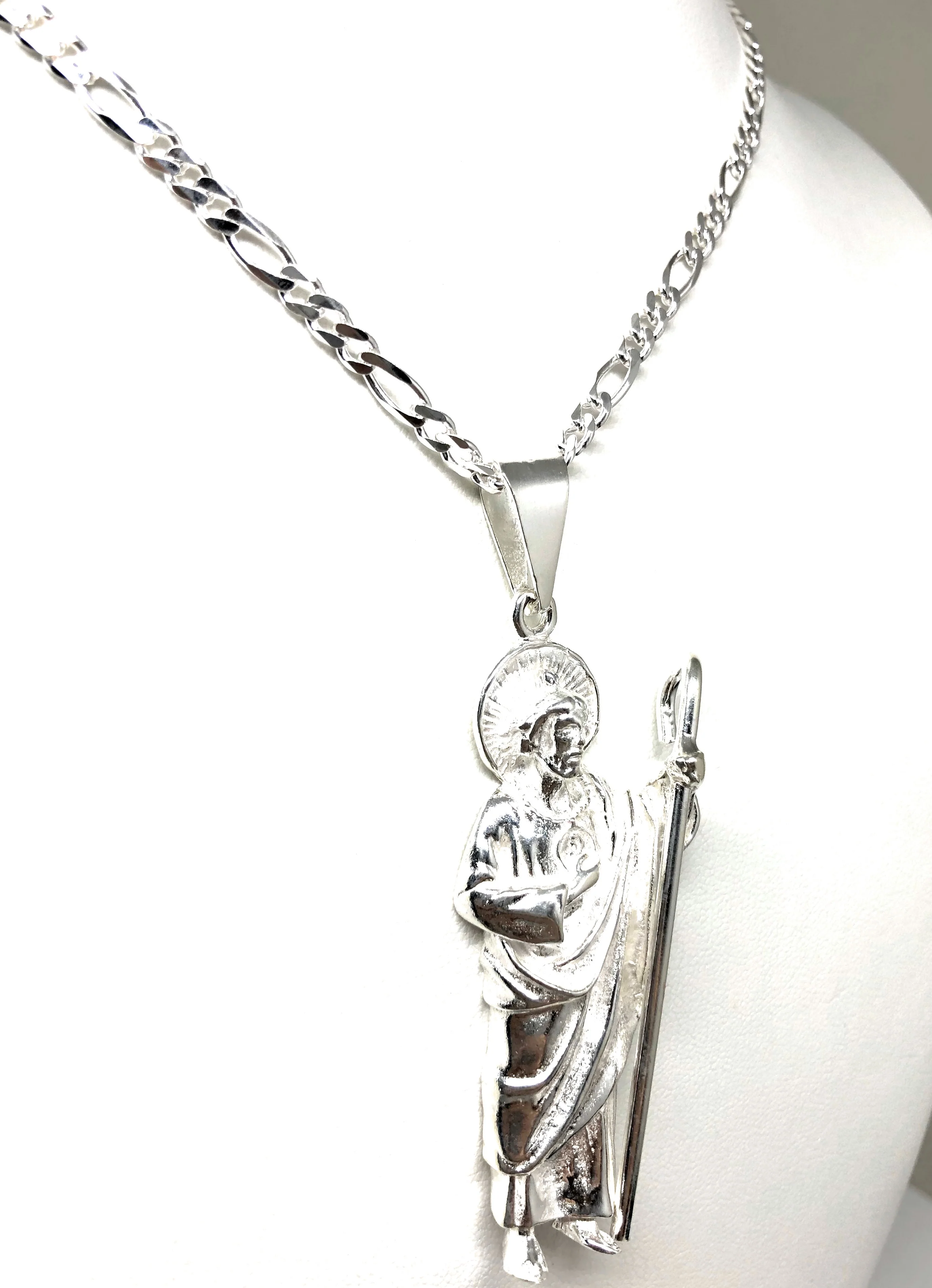 .925 Silver Saan Judas Pendant Necklace with Figaro Chain - Image 5