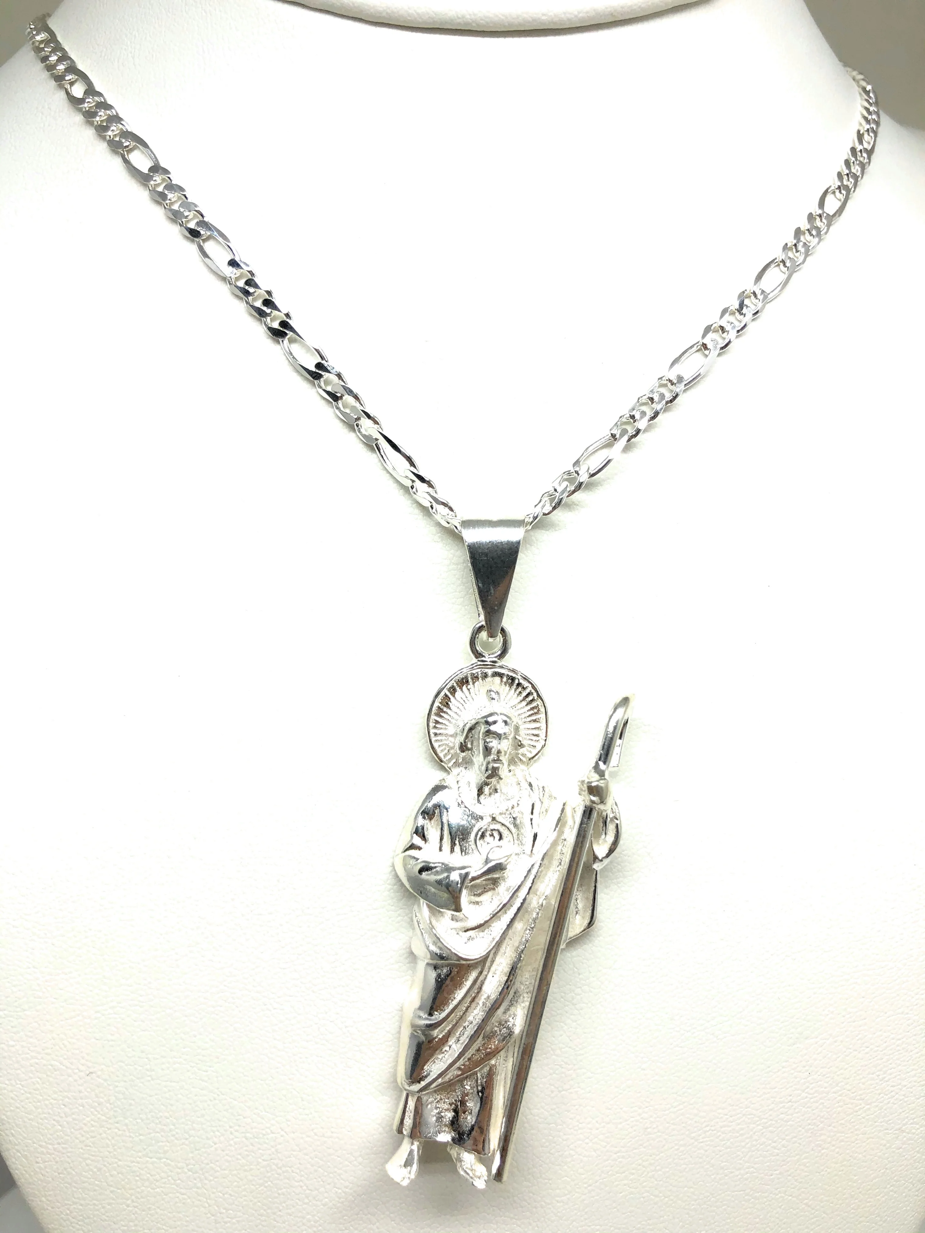 .925 Silver Saan Judas Pendant Necklace with Figaro Chain - Image 6