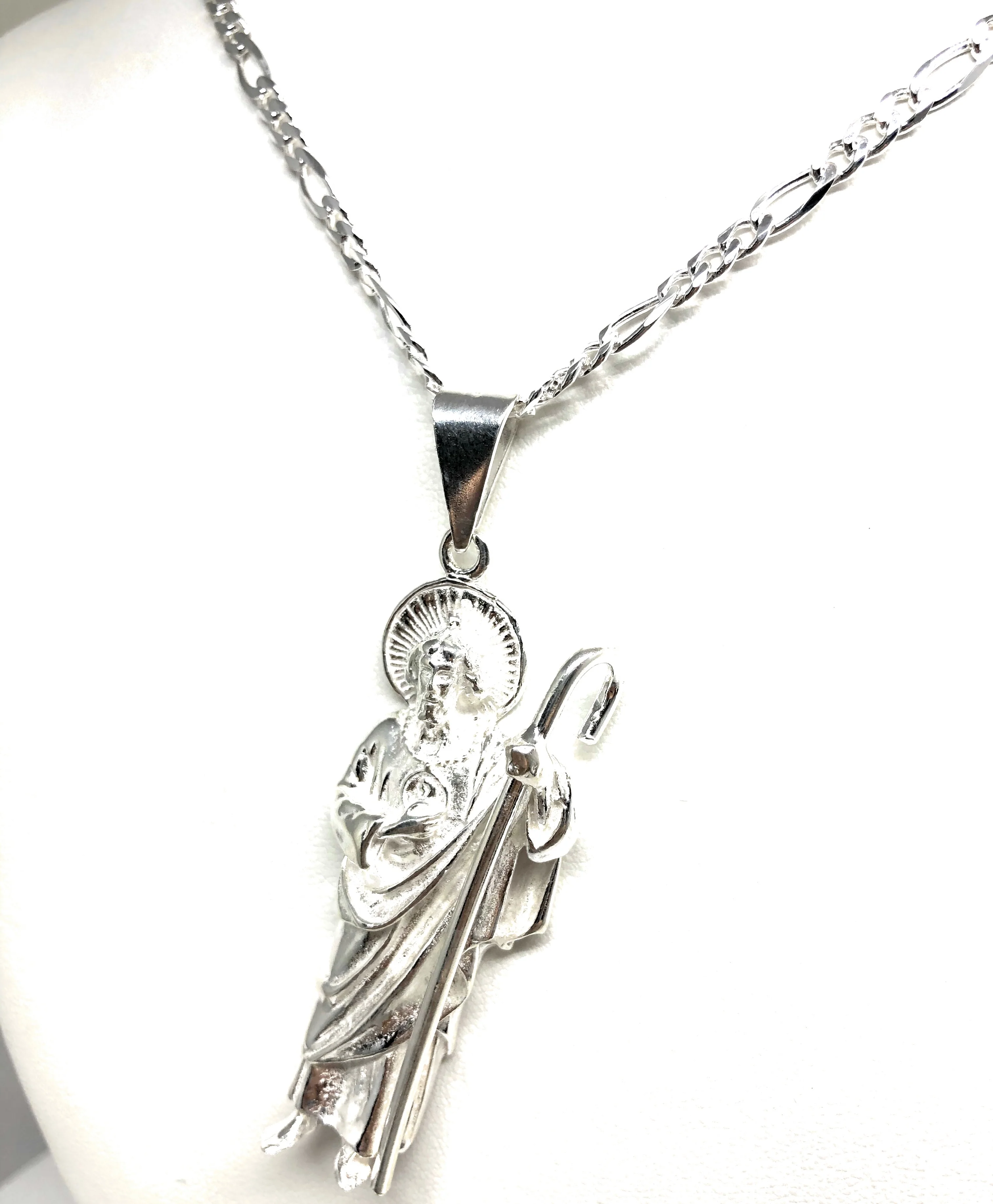 .925 Silver Saan Judas Pendant Necklace with Figaro Chain - Image 7