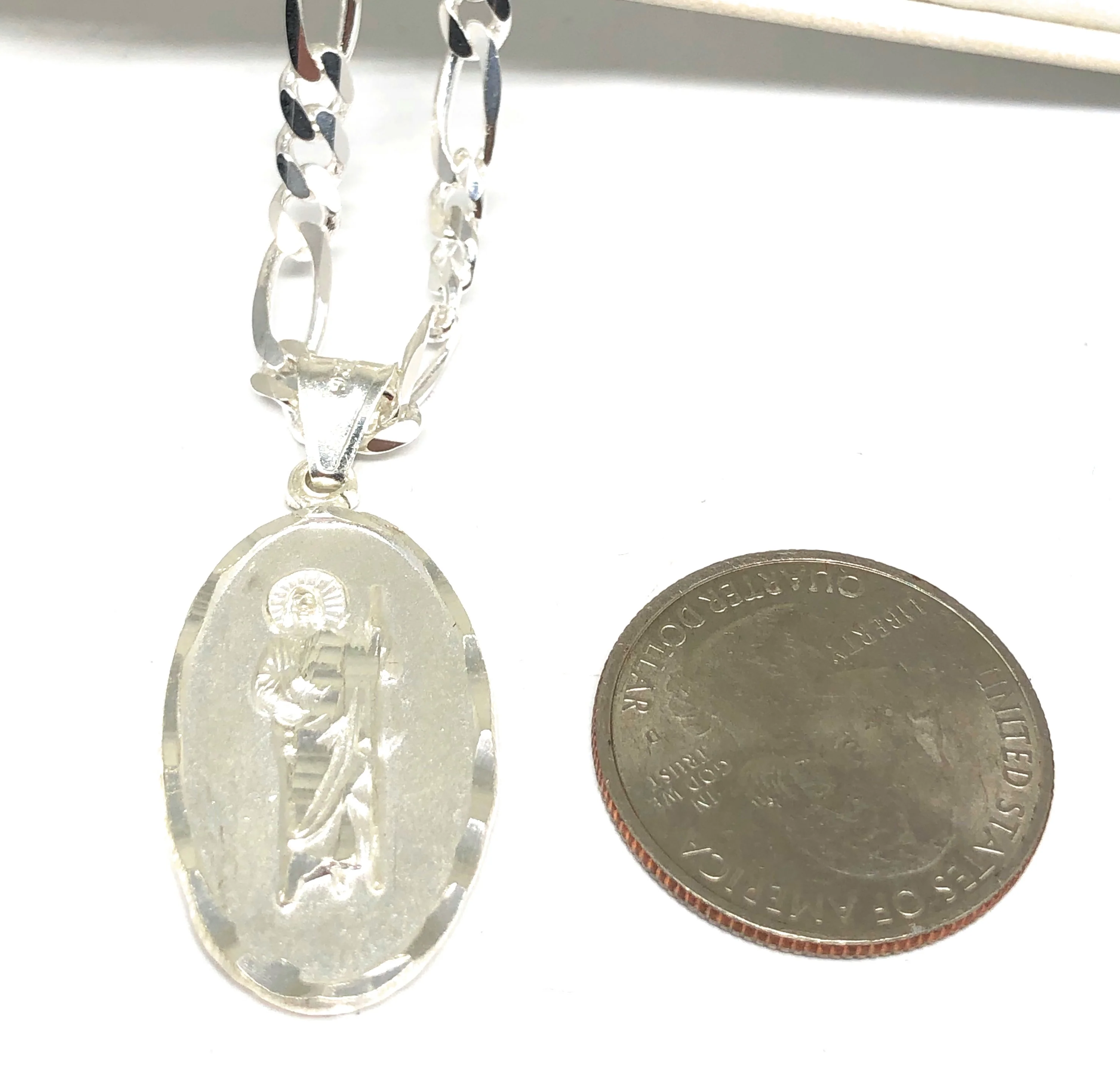 .925 Silver Saan Judas Pendant Necklace with Figaro Chain - Image 2
