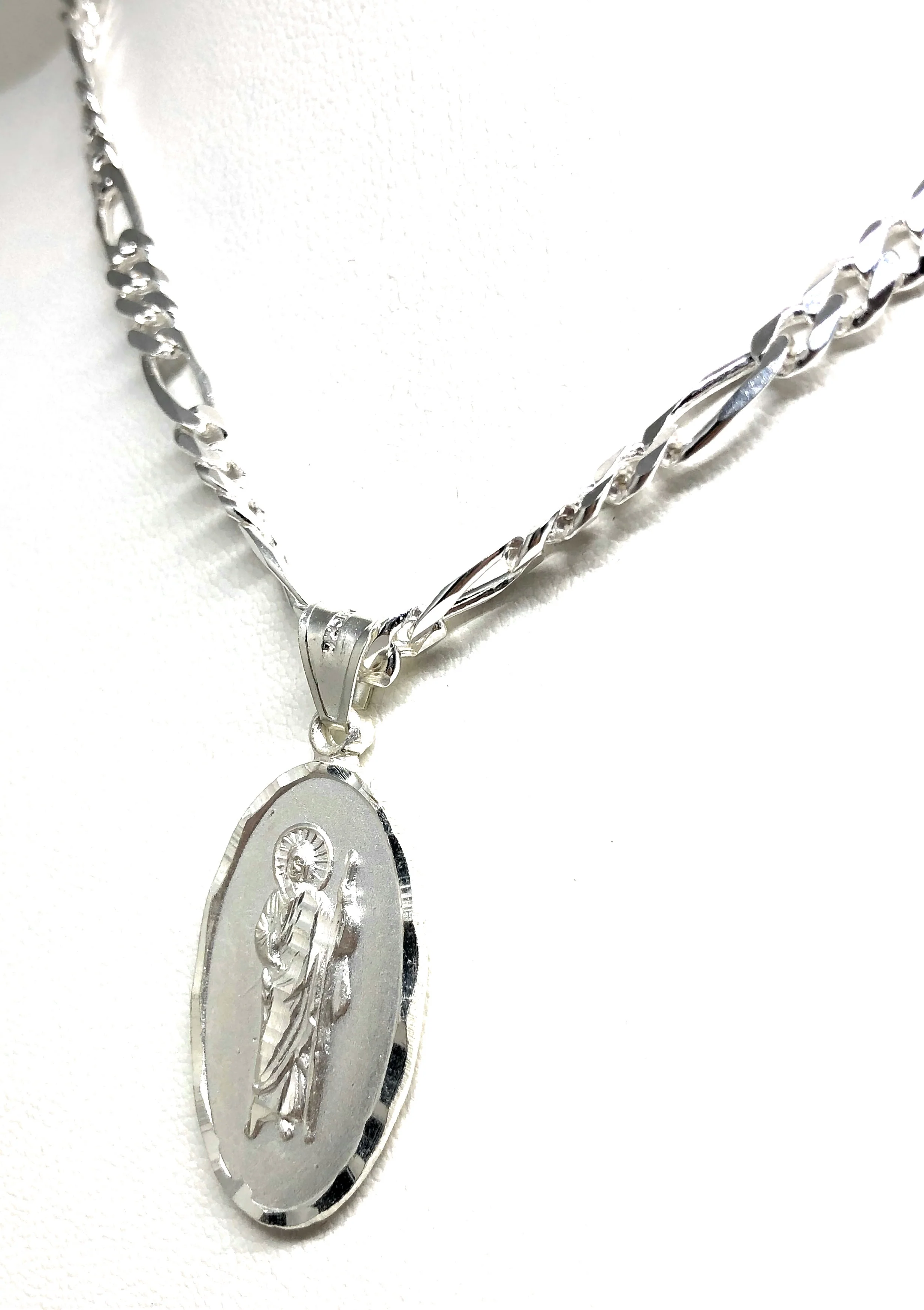 .925 Silver Saan Judas Pendant Necklace with Figaro Chain - Image 5