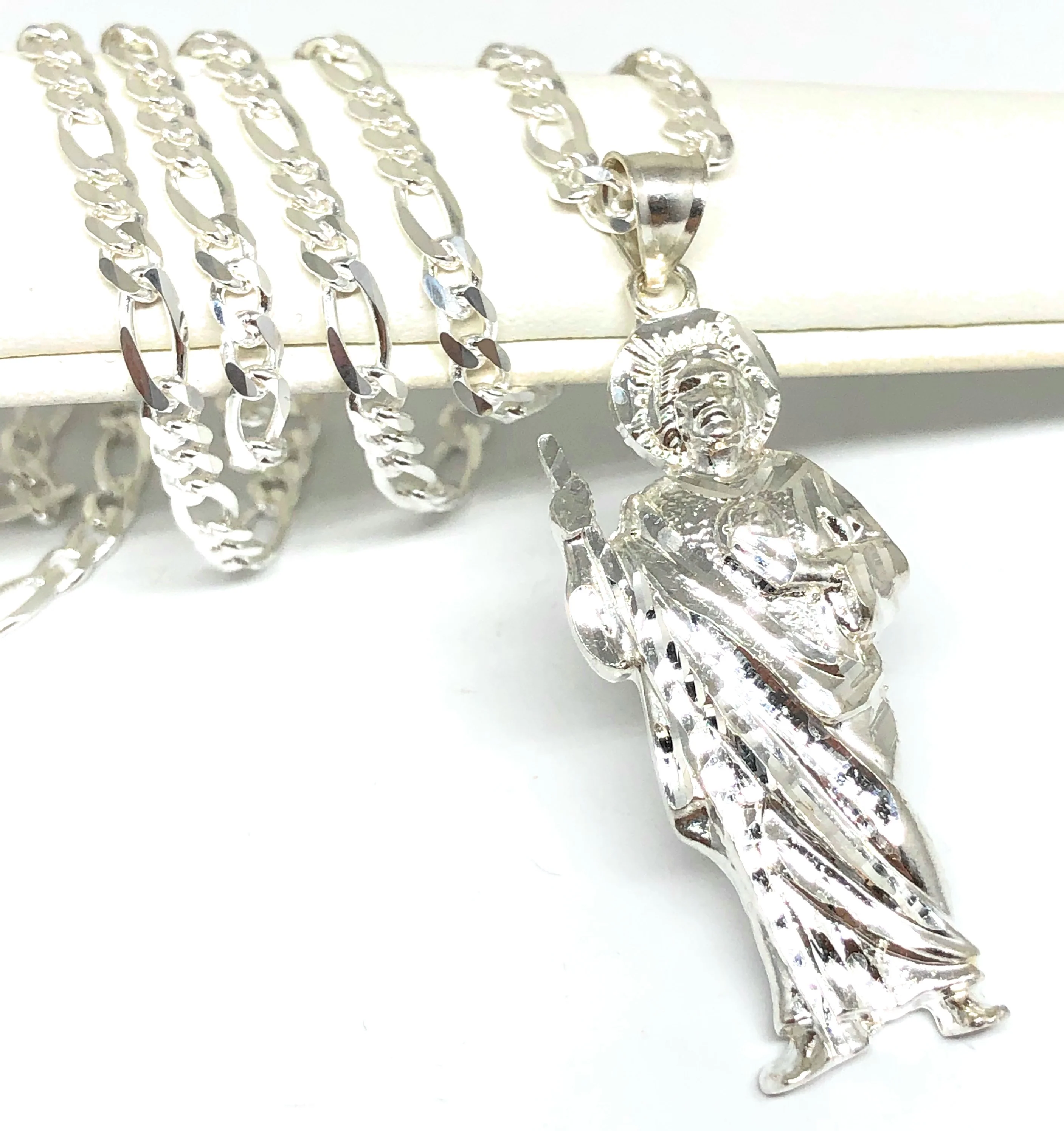.925 Silver Saan Judas Pendant Necklace with Figaro Chain (MED) - Image 3
