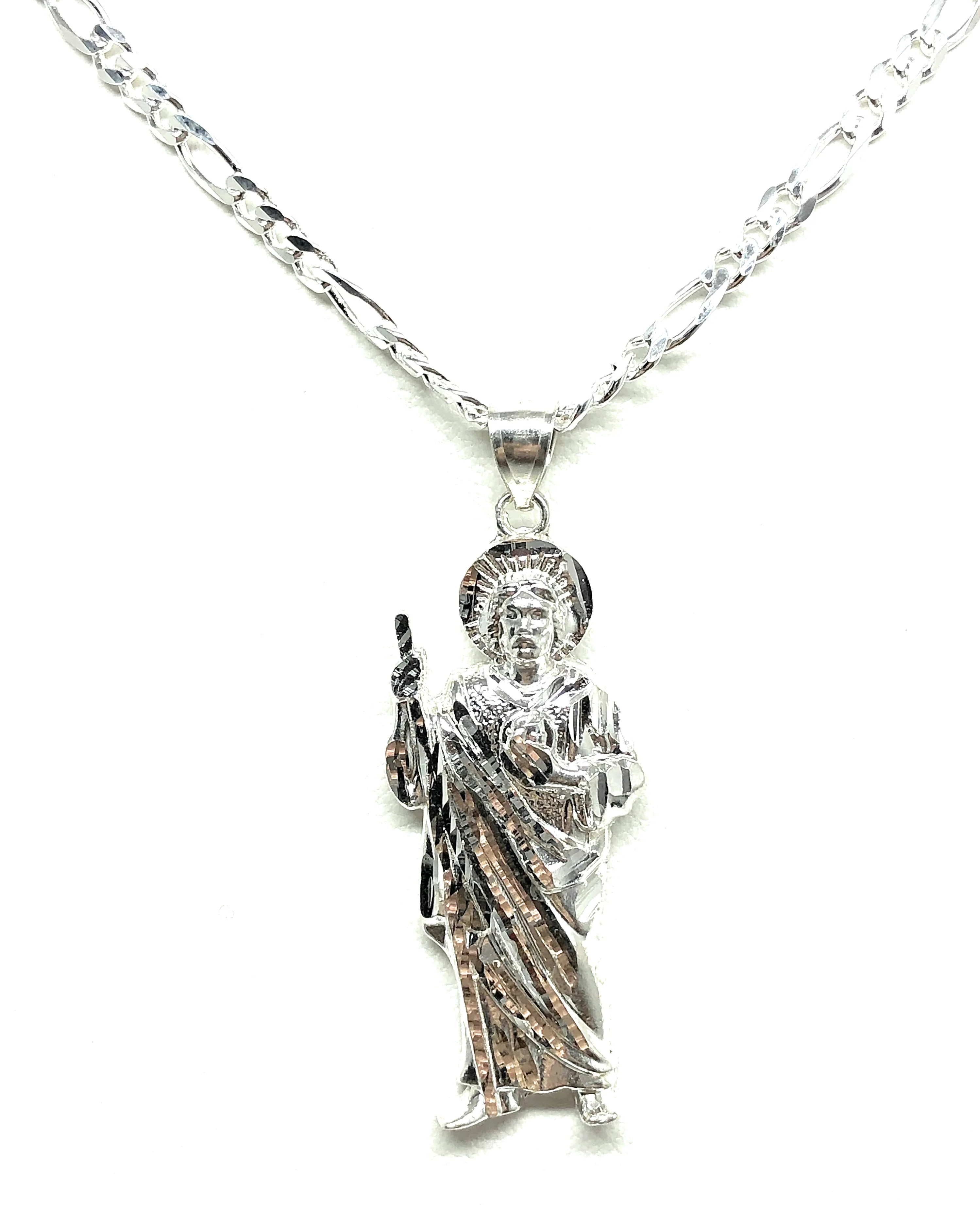 .925 Silver Saan Judas Pendant Necklace with Figaro Chain (MED) - Image 4