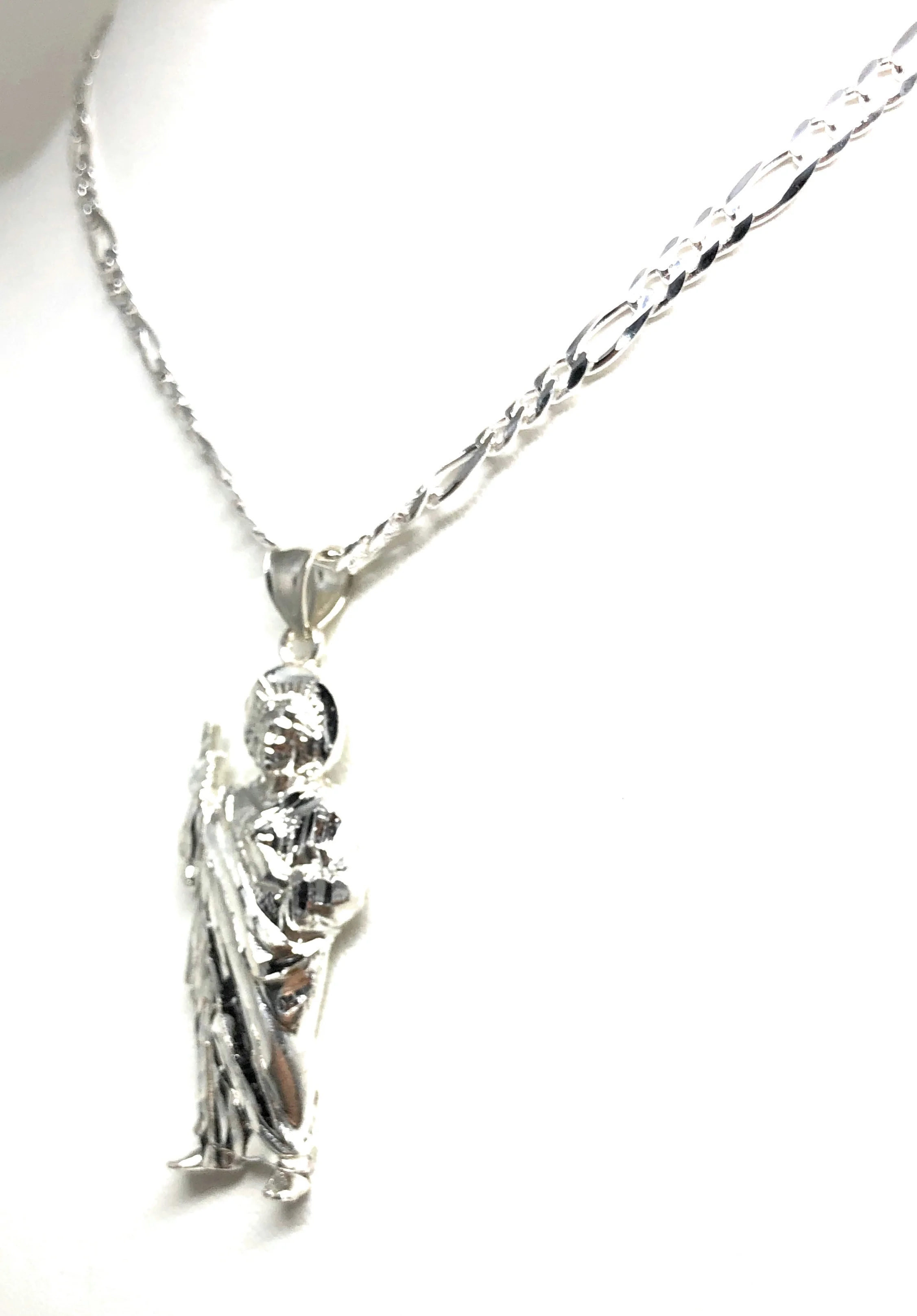 .925 Silver Saan Judas Pendant Necklace with Figaro Chain (MED) - Image 5