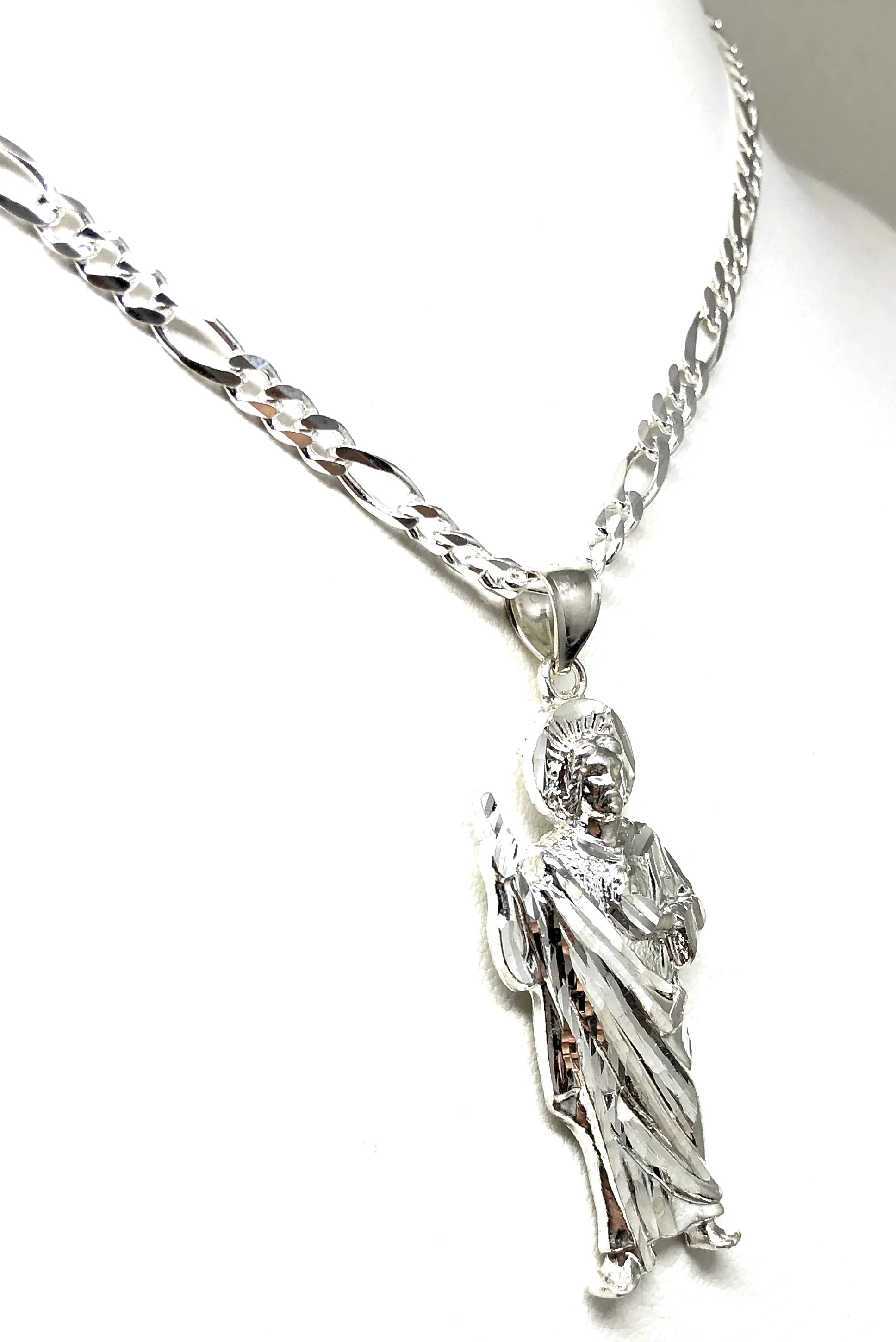 .925 Silver Saan Judas Pendant Necklace with Figaro Chain (MED) - Image 6