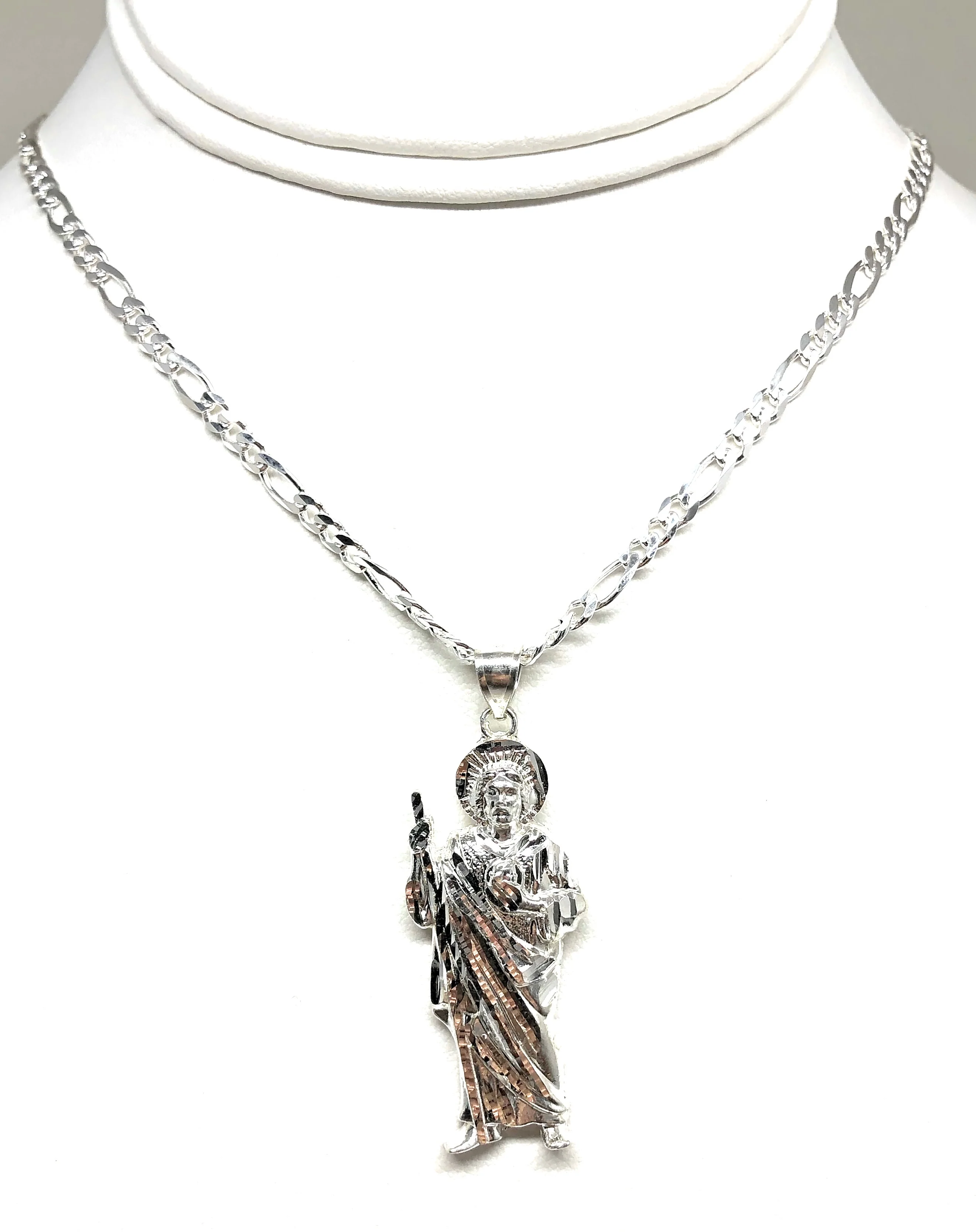 .925 Silver Saan Judas Pendant Necklace with Figaro Chain (MED) - Image 7