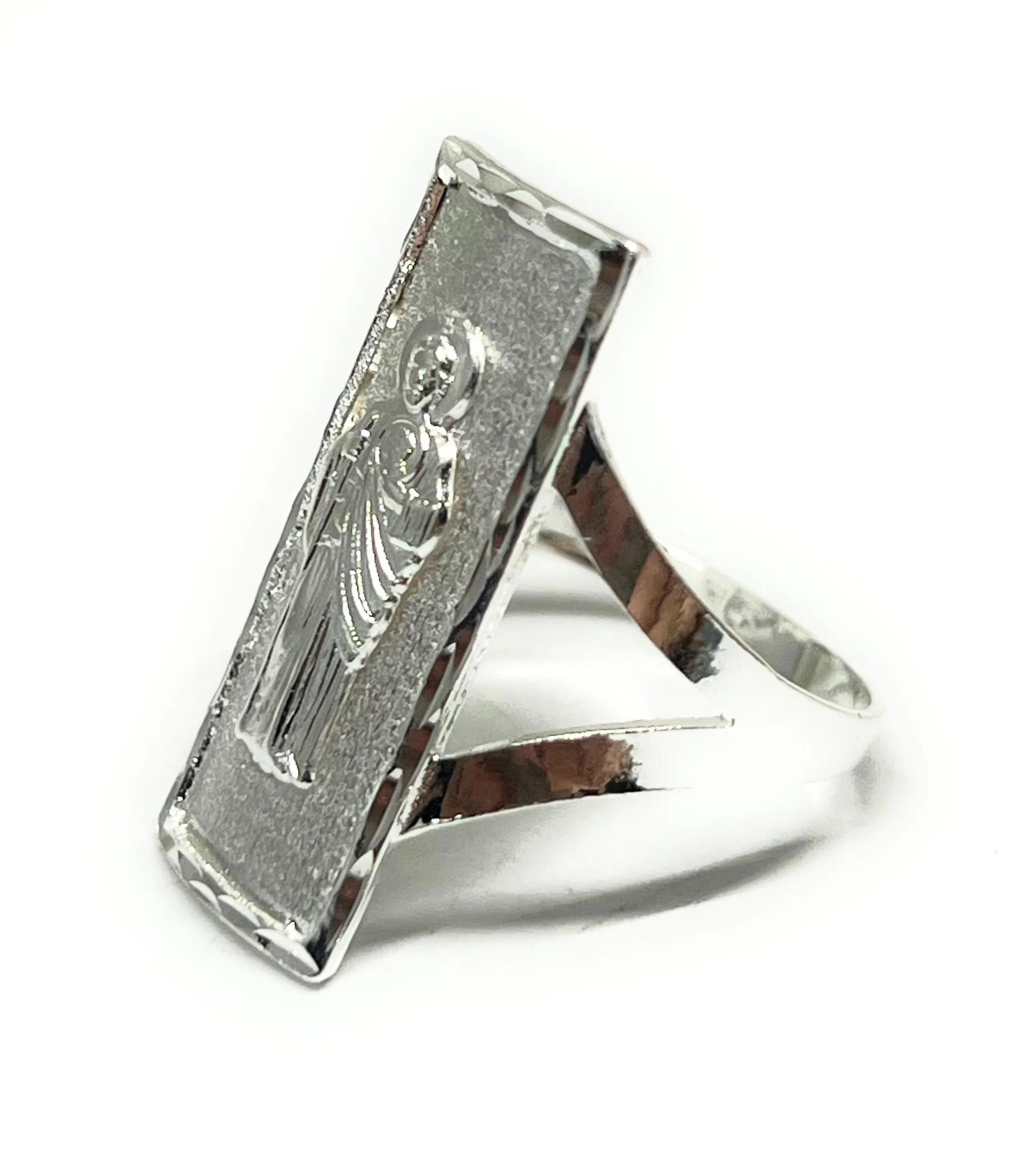 .925 Silver Saan Judas Saaint Jude Square Ring - Image 4