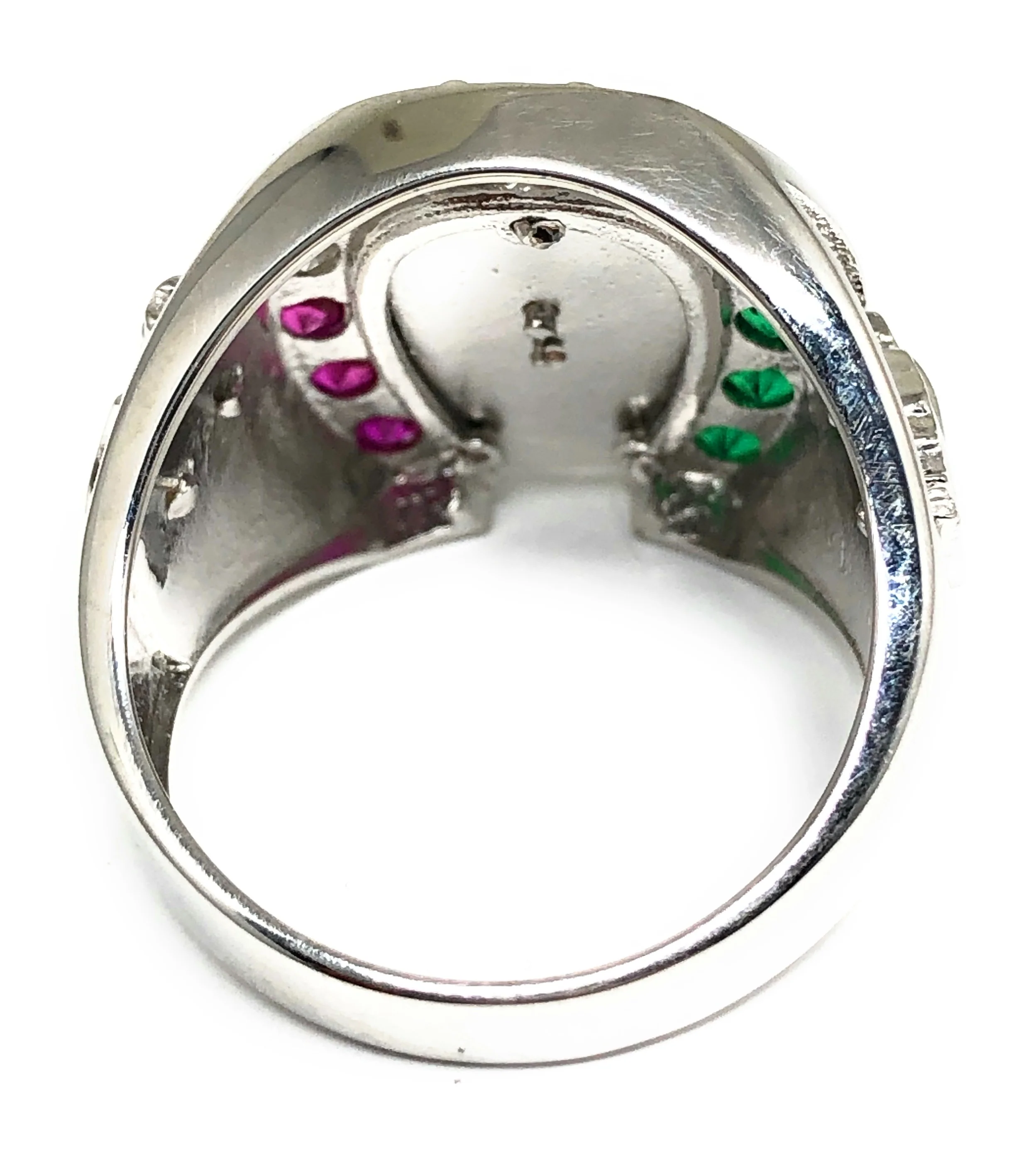 .925 Silver Viirgin Mary Virrgen Guadalupe Cubic Zirconia Horse & Horseshoe Ring up - Image 3