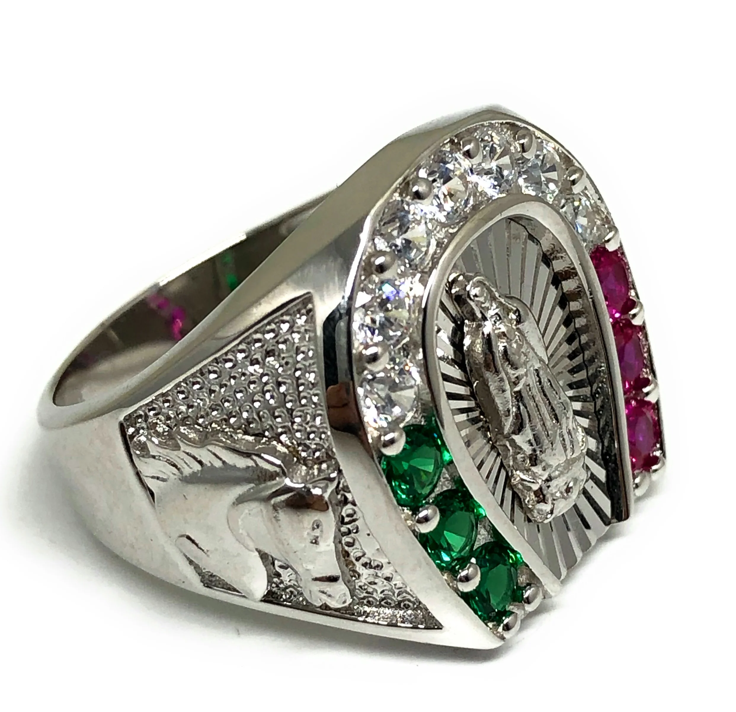 .925 Silver Viirgin Mary Virrgen Guadalupe Cubic Zirconia Horse & Horseshoe Ring up - Image 4