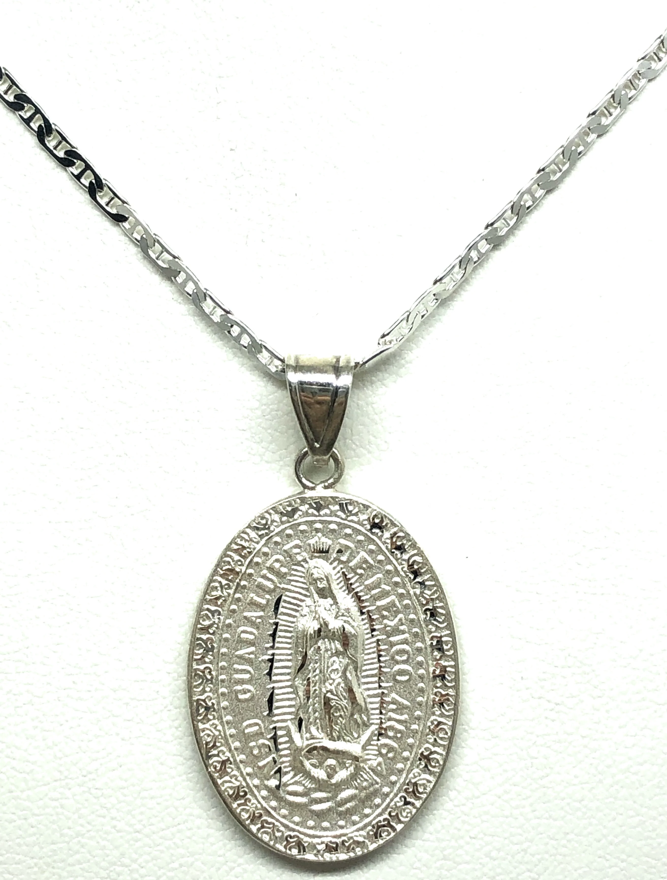 .925 Silver Virrgin Marry Oval Pendant Necklace - Image 4