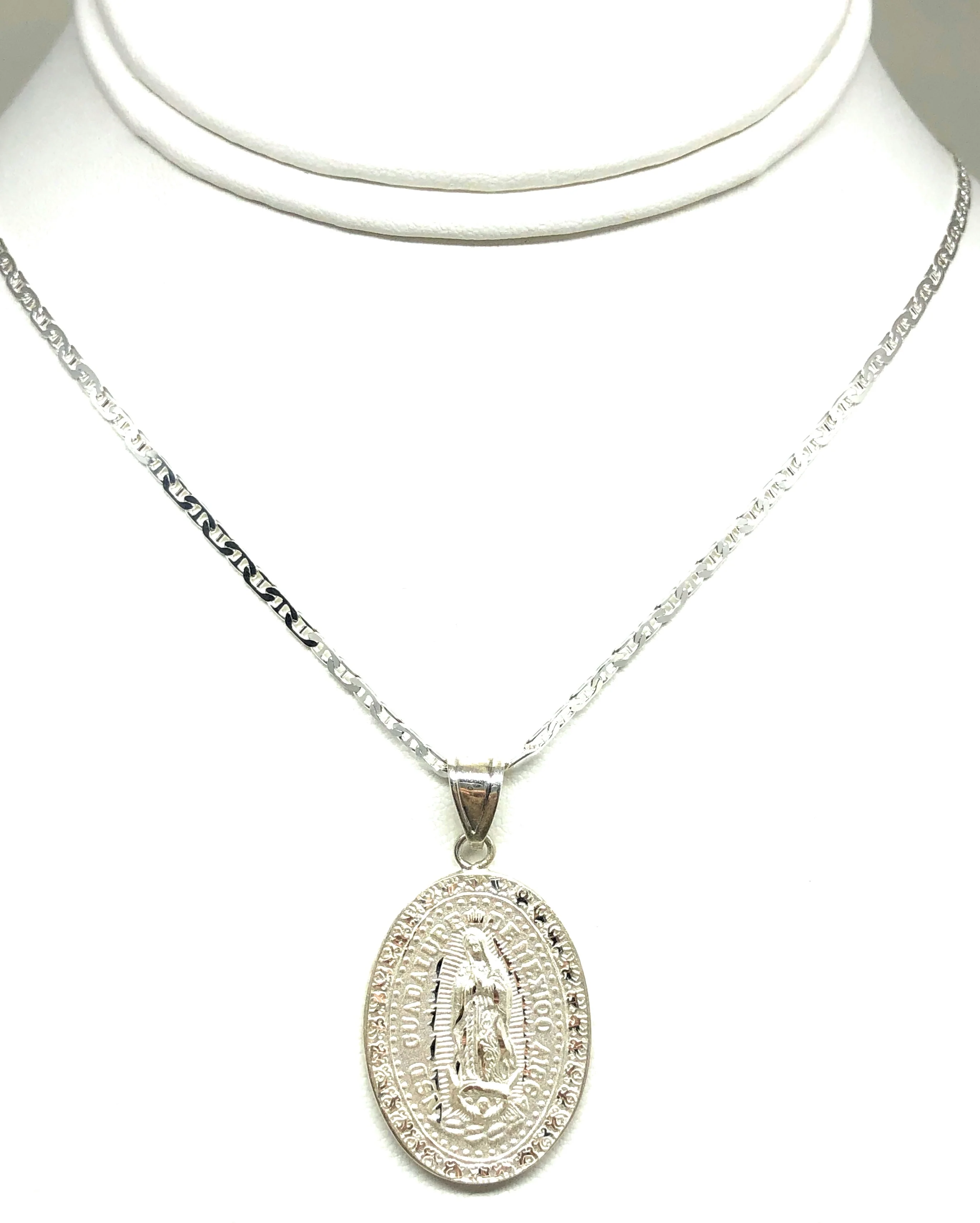 .925 Silver Virrgin Marry Oval Pendant Necklace - Image 5