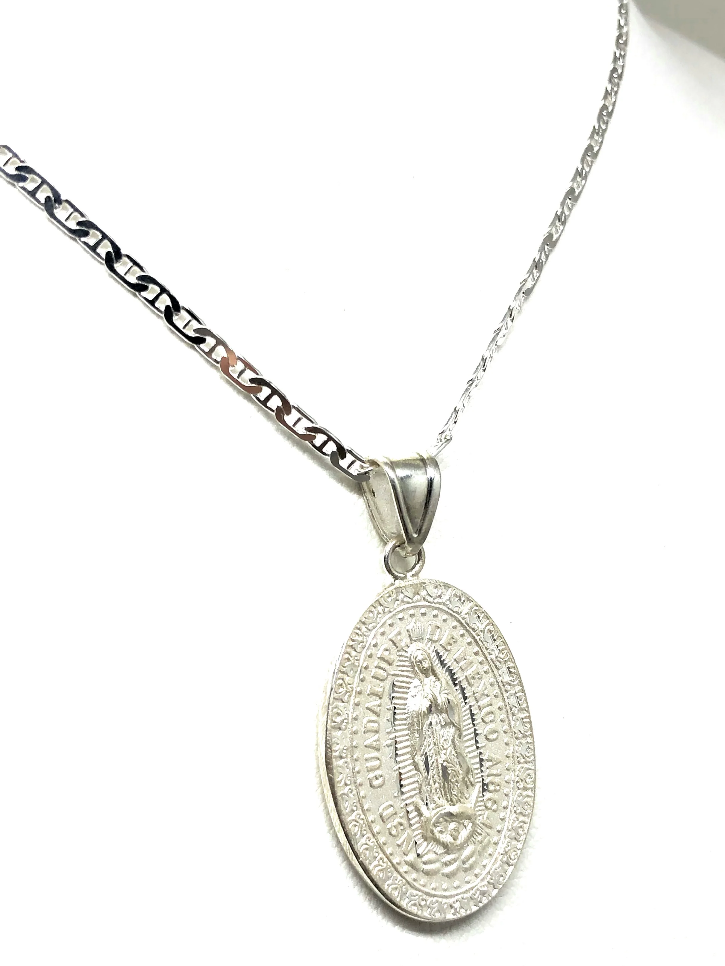 .925 Silver Virrgin Marry Oval Pendant Necklace - Image 6