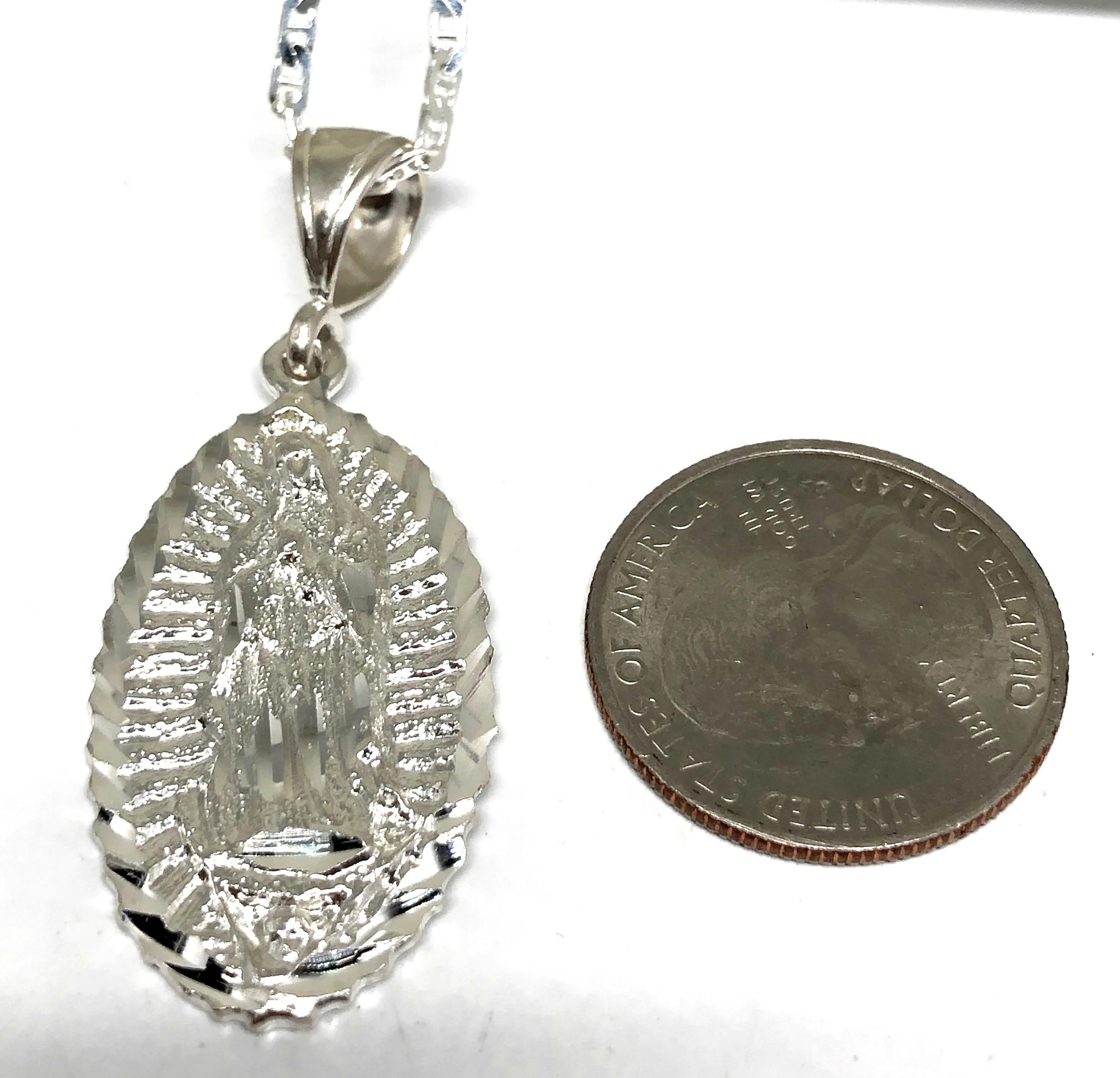 .925 Silver Virrgin Marry Oval Pendant Necklace - Image 2