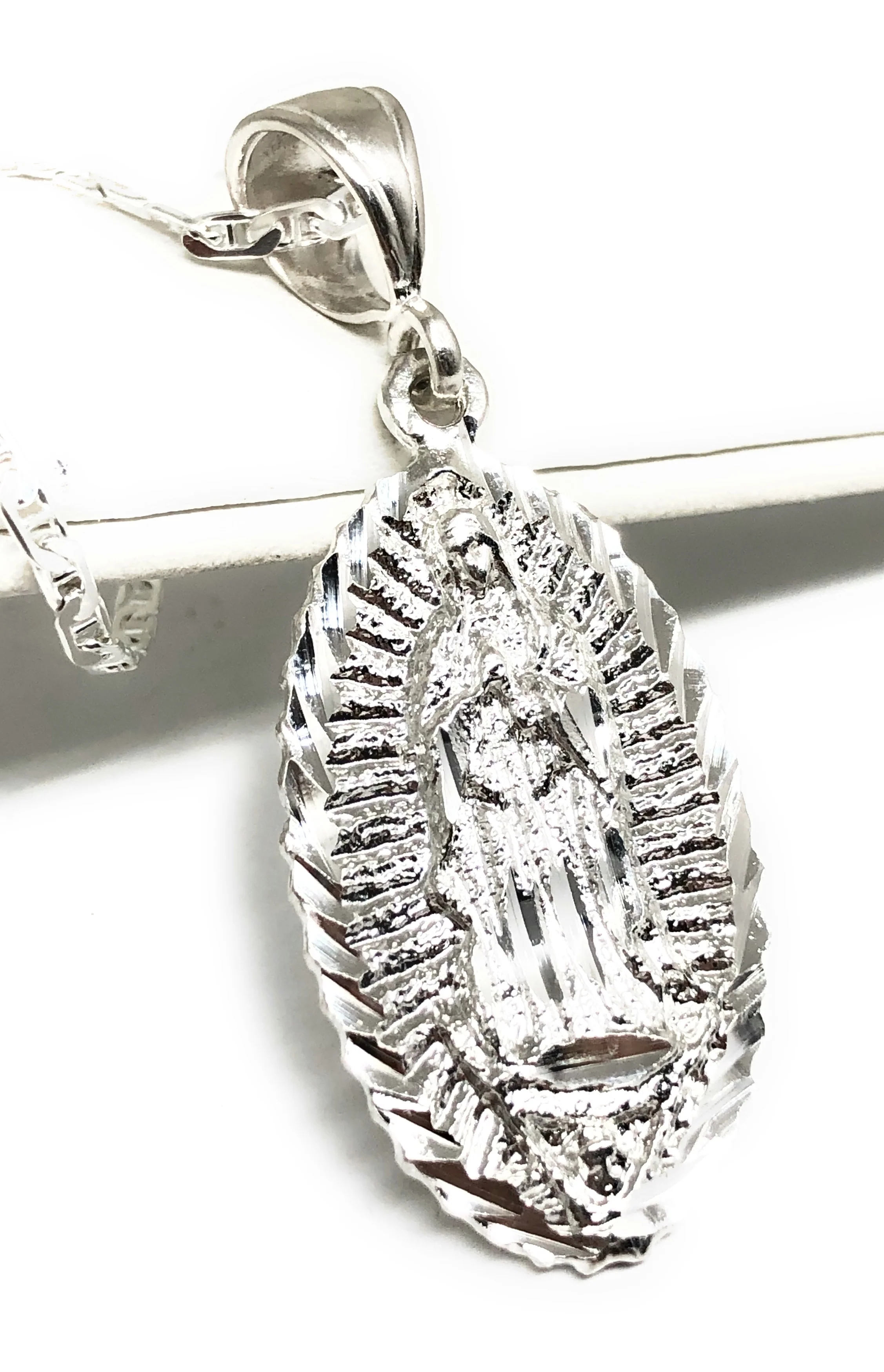 .925 Silver Virrgin Marry Oval Pendant Necklace - Image 3