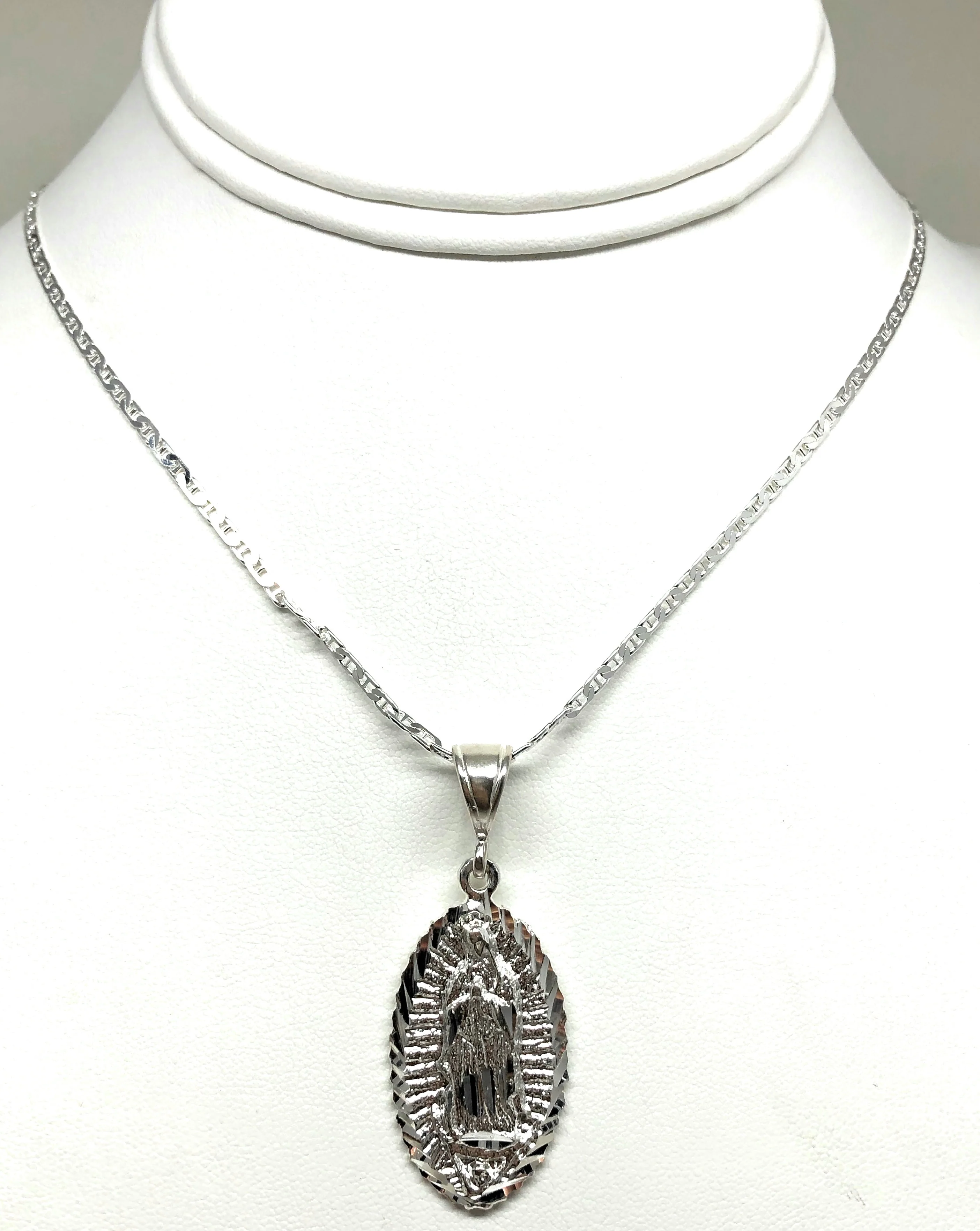 .925 Silver Virrgin Marry Oval Pendant Necklace - Image 4