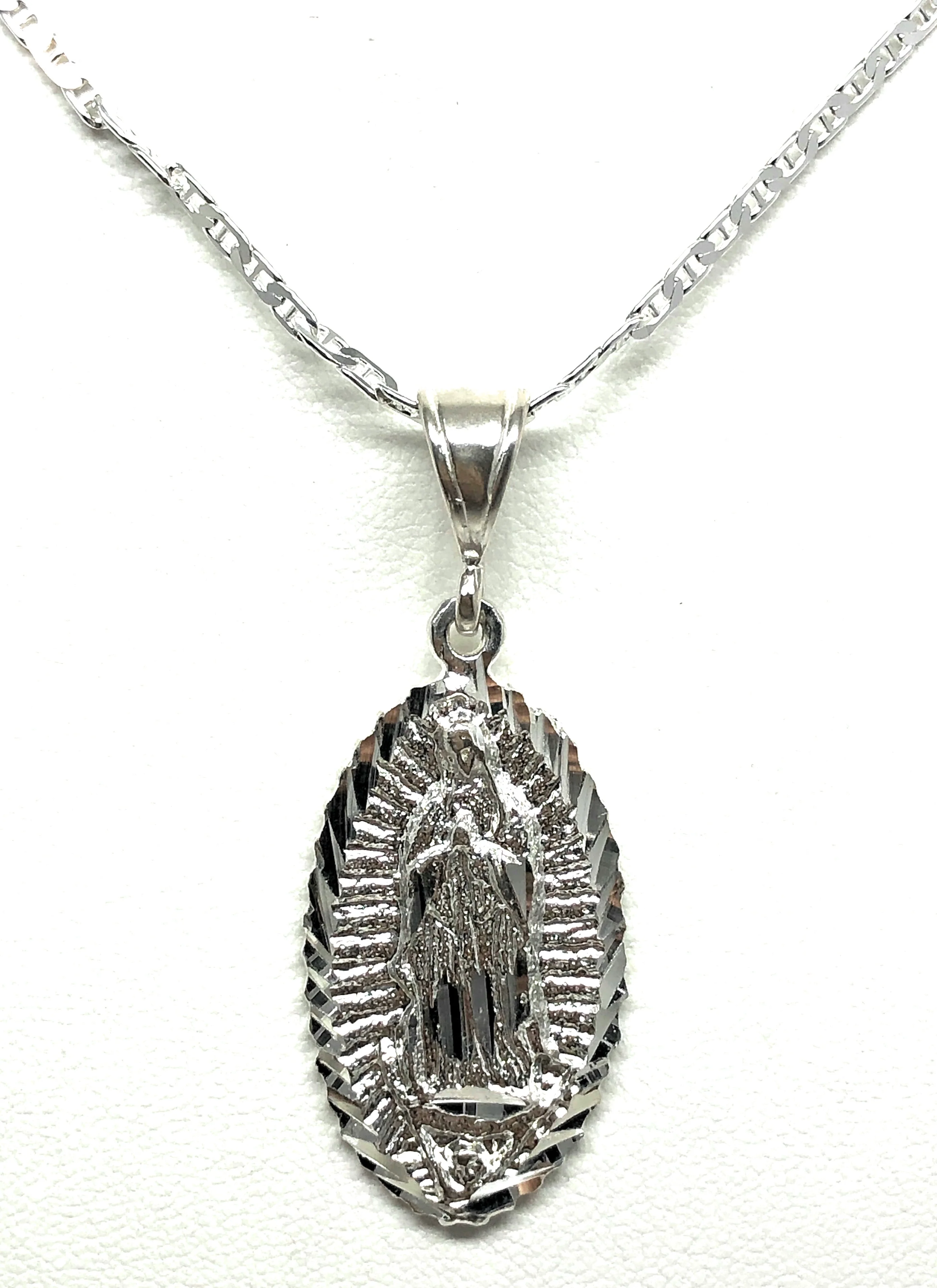 .925 Silver Virrgin Marry Oval Pendant Necklace - Image 5