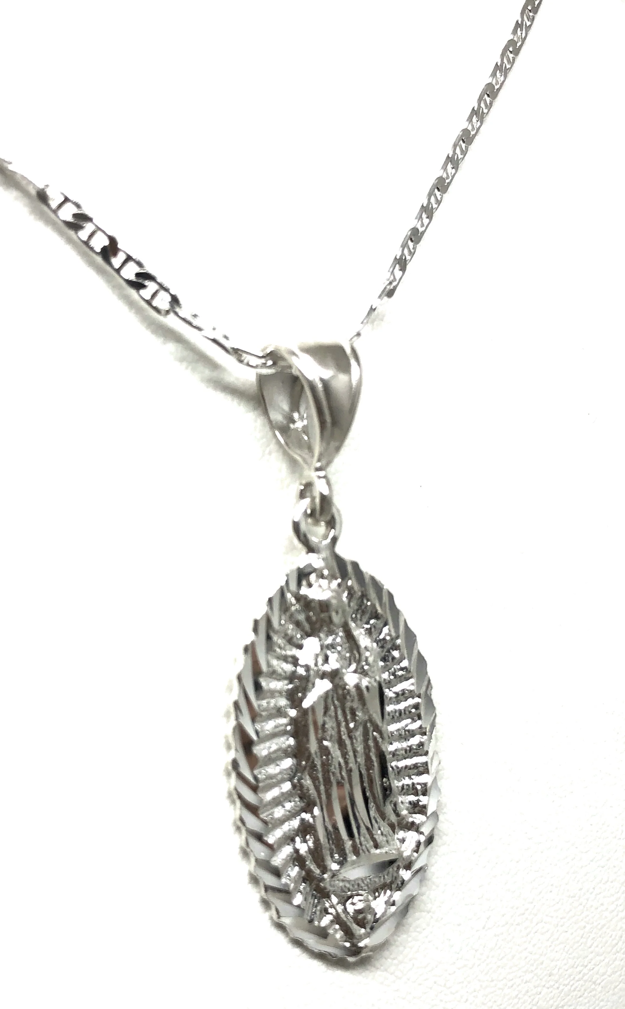 .925 Silver Virrgin Marry Oval Pendant Necklace - Image 6