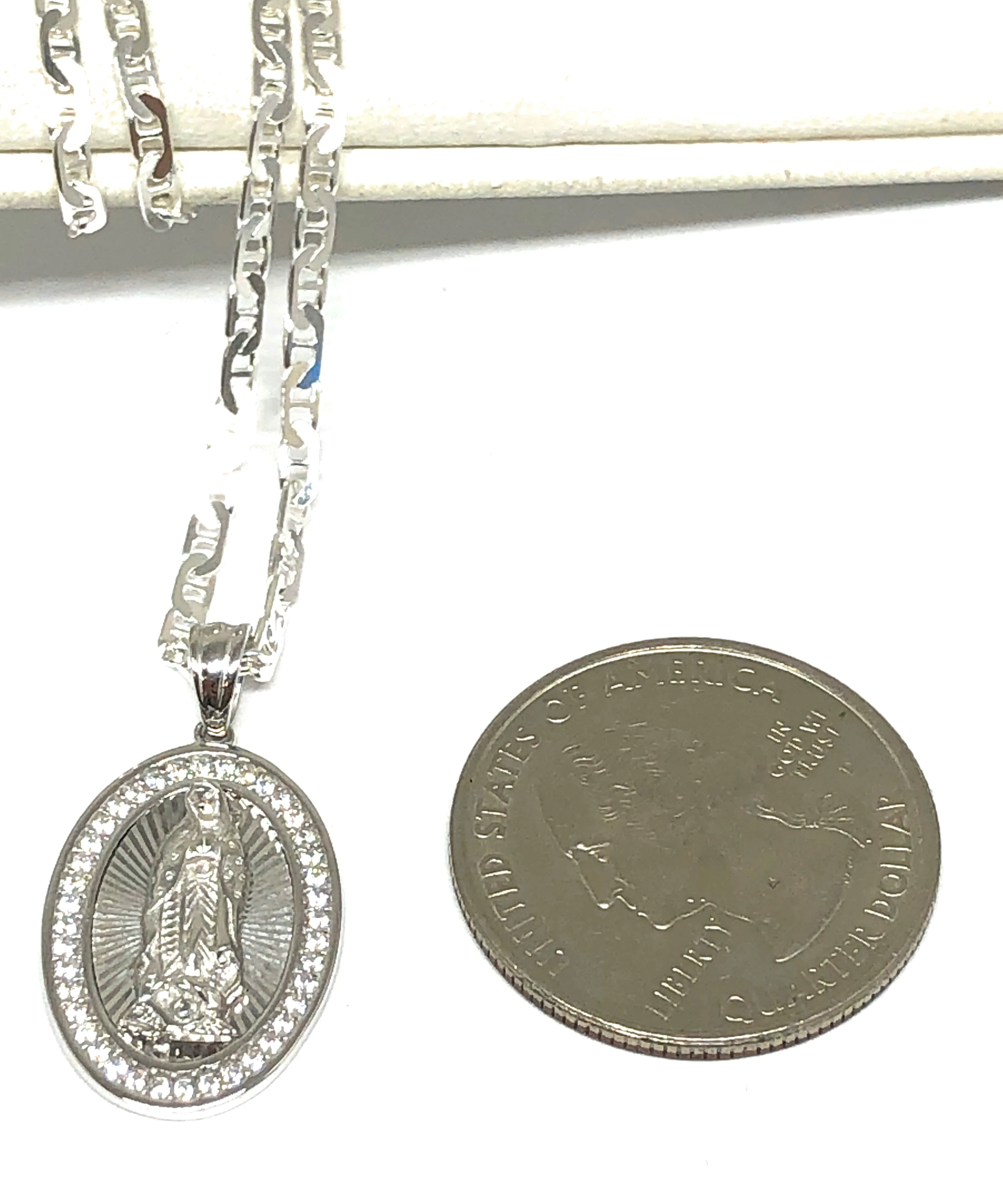 .925 Silver Virrgin Marry Pendant CZ Necklace with Chain Options - Image 2