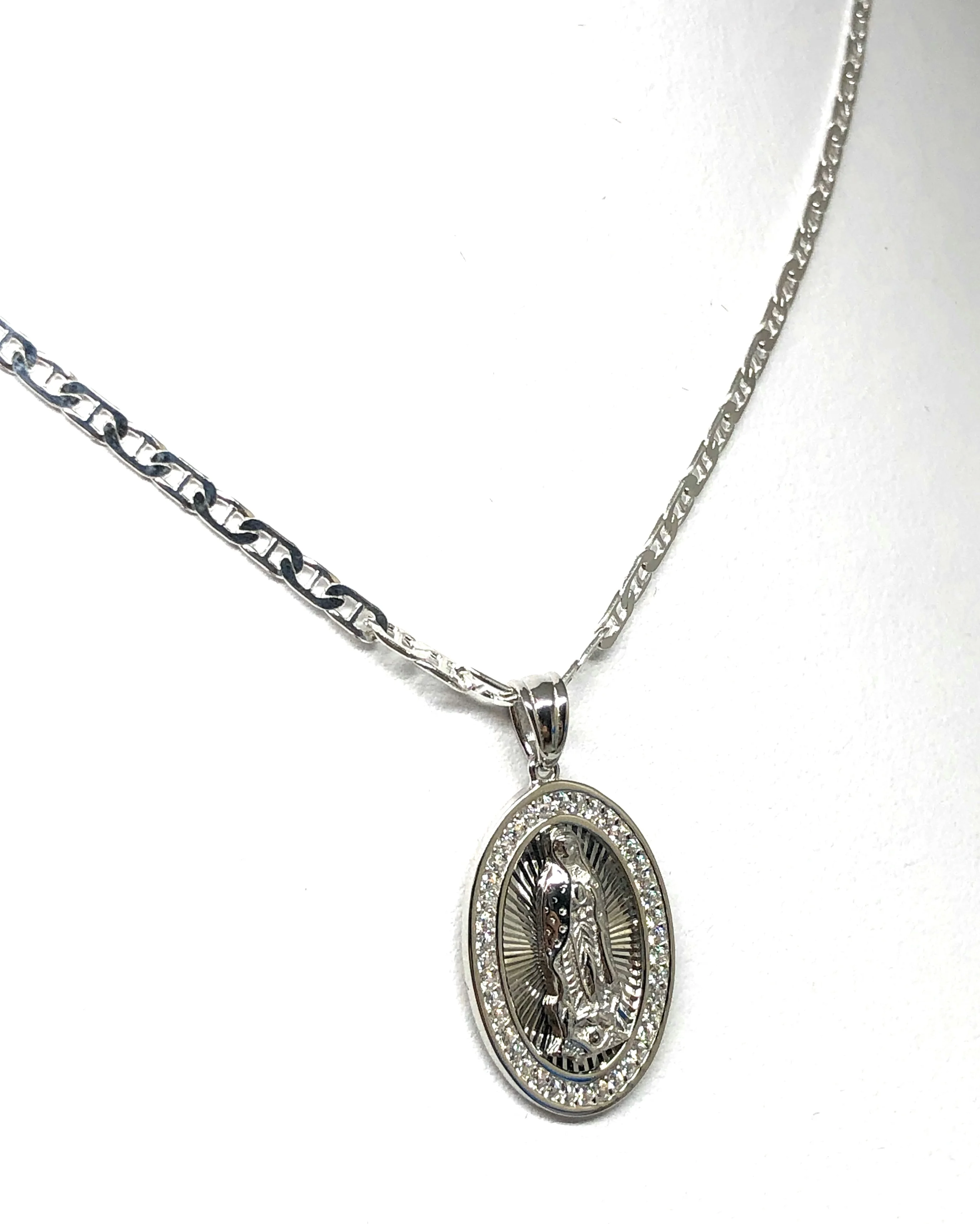 .925 Silver Virrgin Marry Pendant CZ Necklace with Chain Options - Image 3