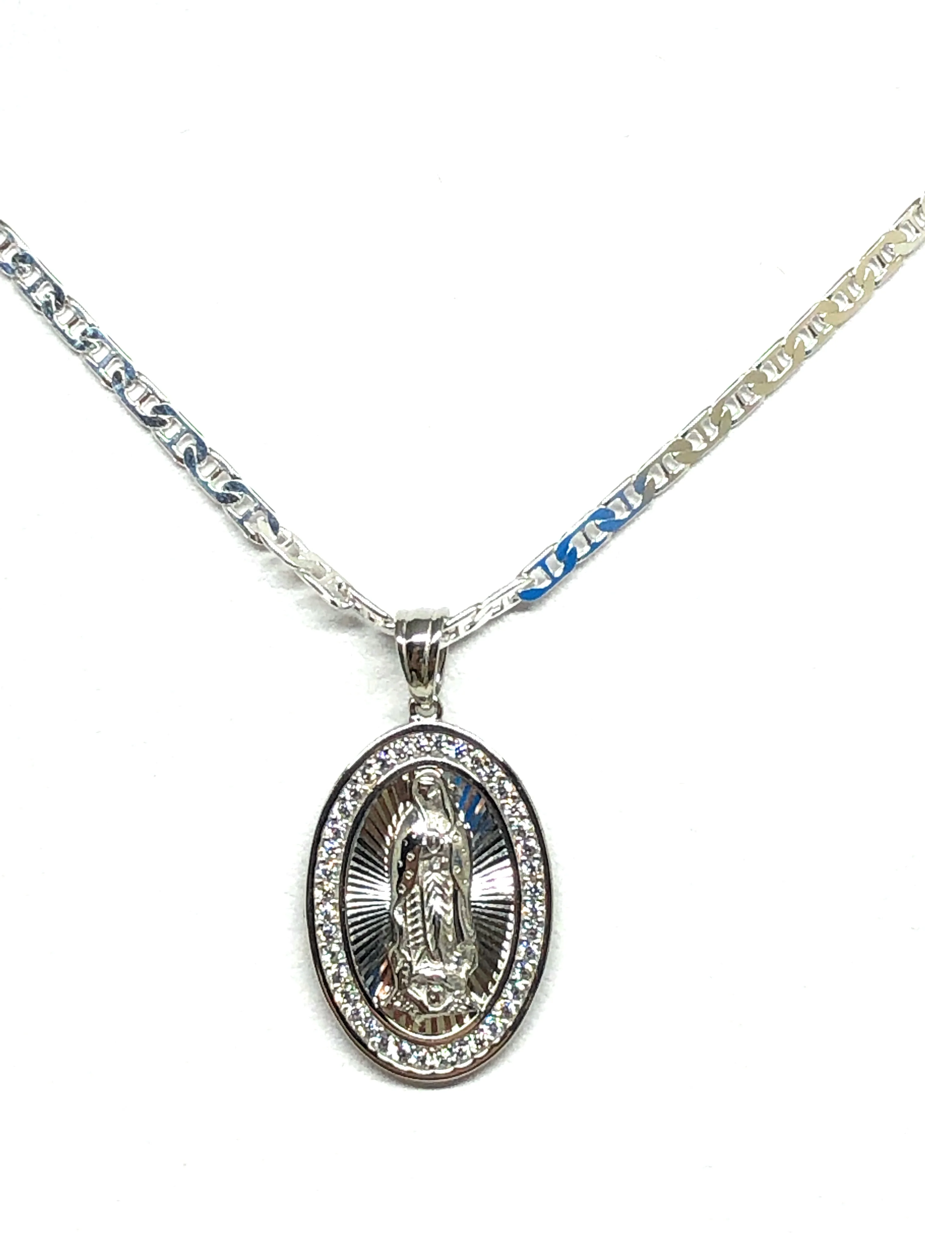 .925 Silver Virrgin Marry Pendant CZ Necklace with Chain Options - Image 4
