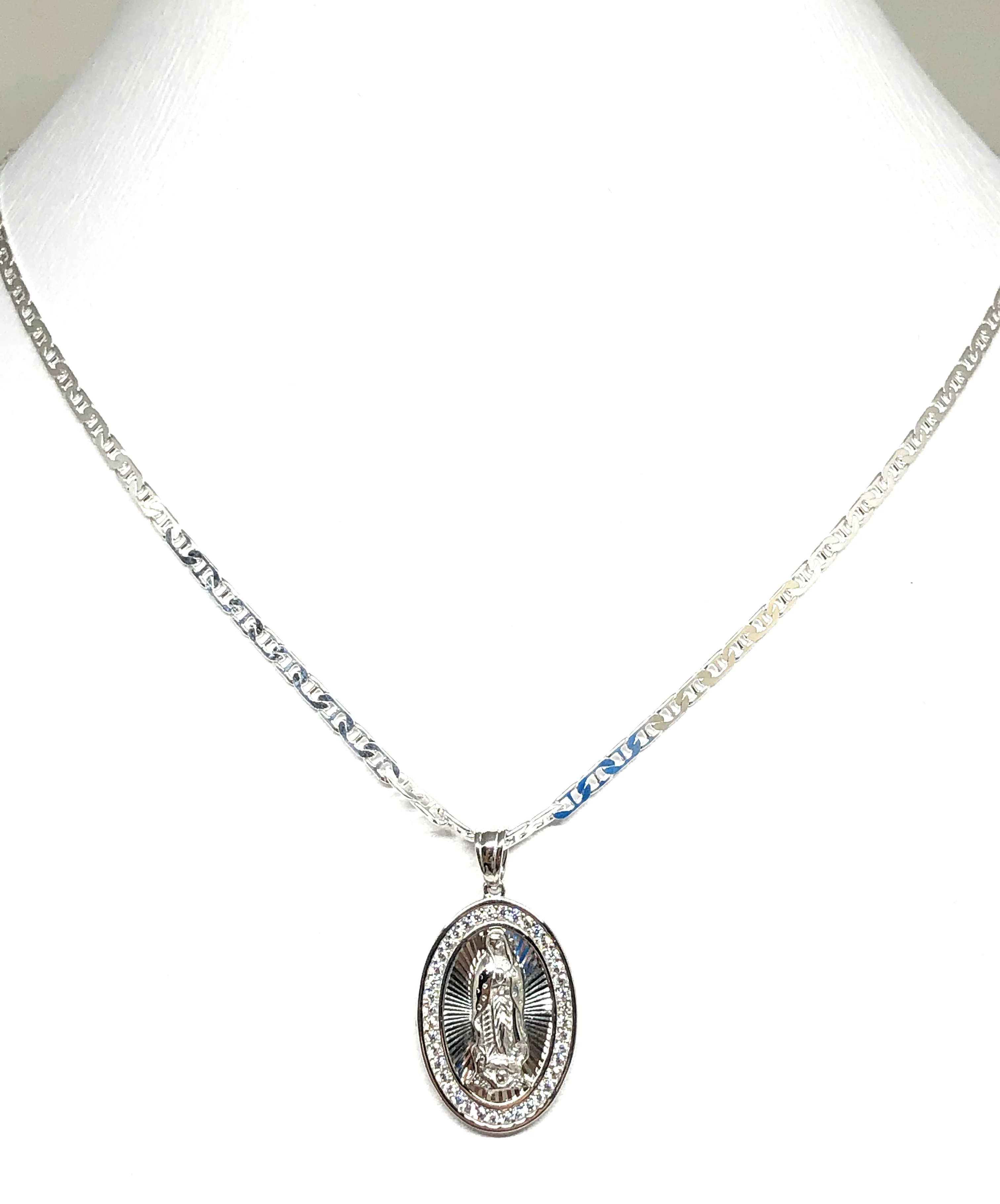 .925 Silver Virrgin Marry Pendant CZ Necklace with Chain Options - Image 6