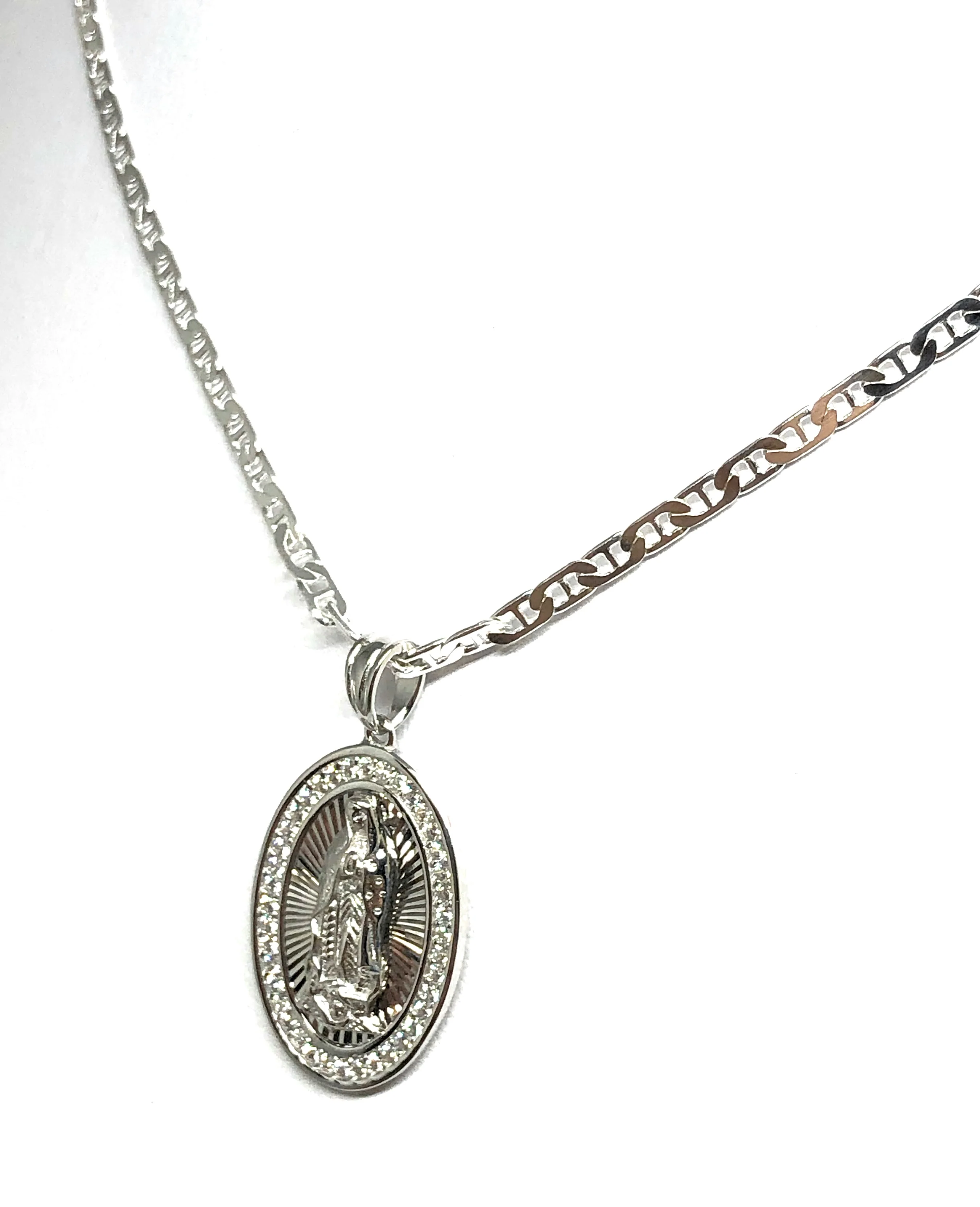 .925 Silver Virrgin Marry Pendant CZ Necklace with Chain Options - Image 7
