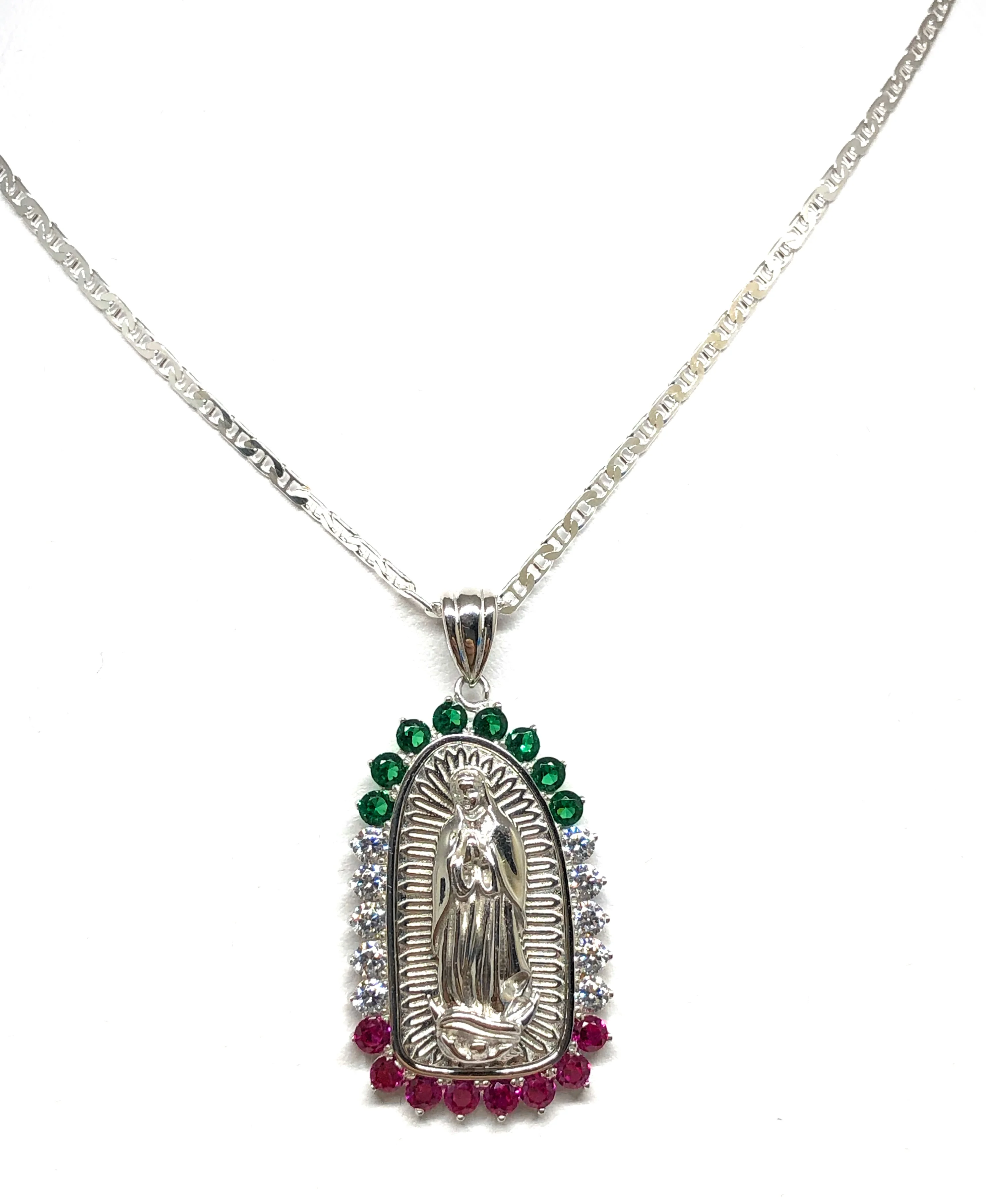 .925 Silver Virrgin Marry Pendant CZ Necklace with Chain Options - Image 2