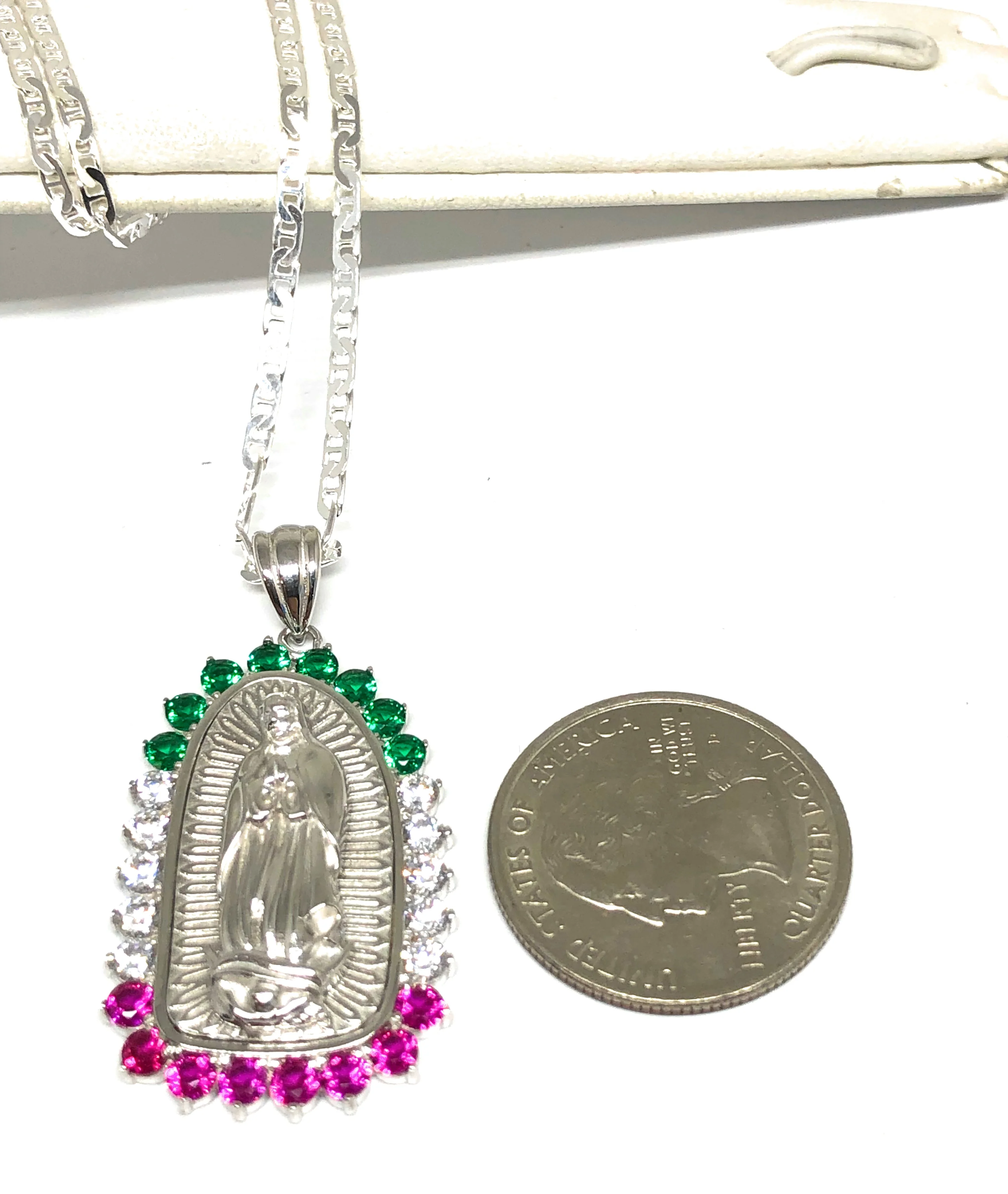 .925 Silver Virrgin Marry Pendant CZ Necklace with Chain Options - Image 3